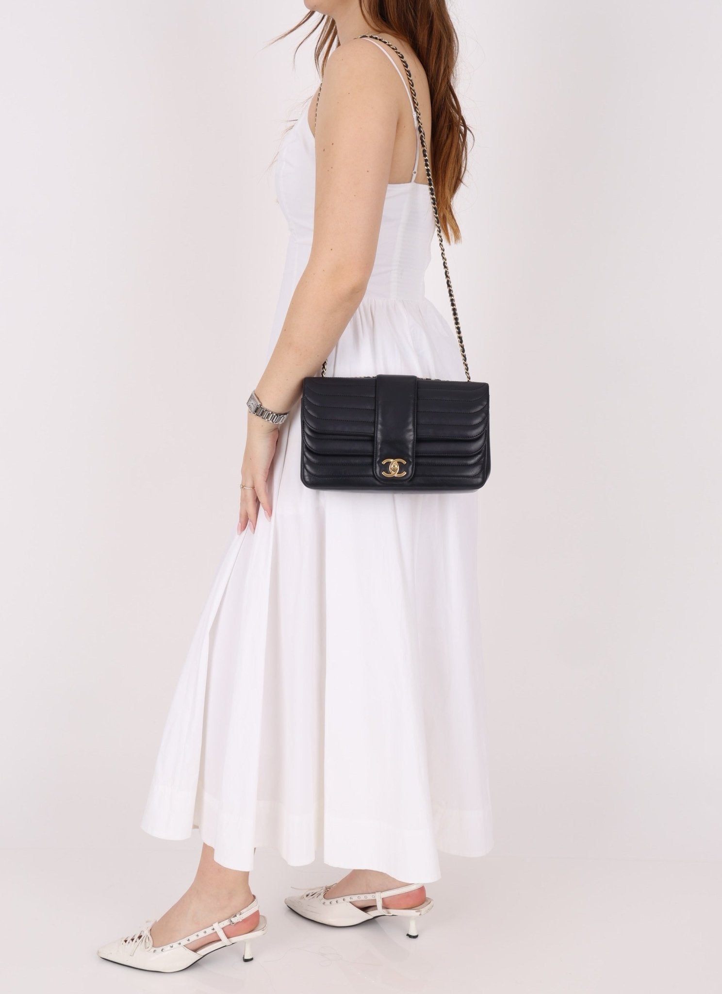 Chanel 2013 Navy Horizontal Mademoiselle Small Double Flap Bag - FashioNica