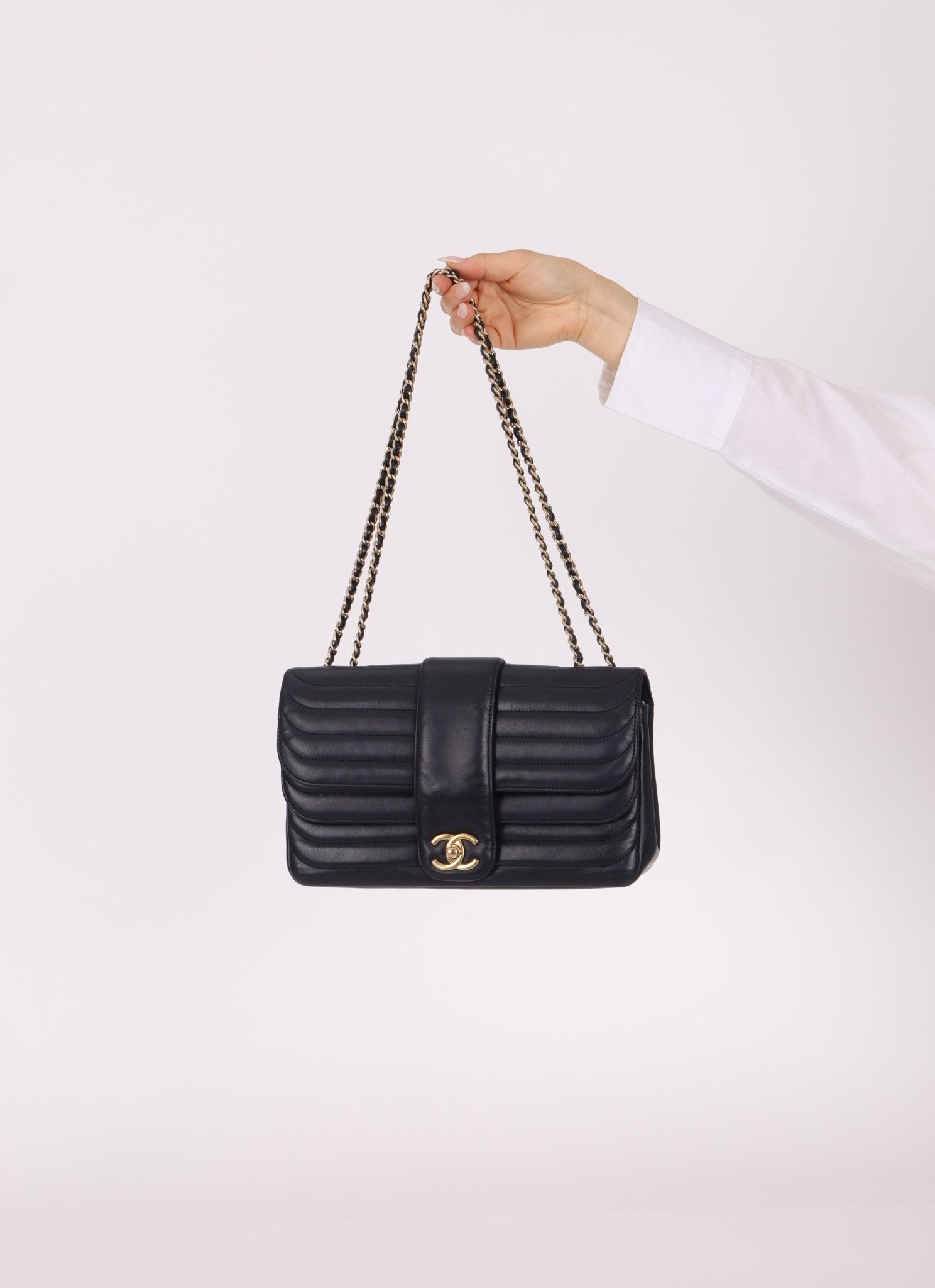 Chanel 2013 Navy Horizontal Mademoiselle Small Double Flap Bag - FashioNica