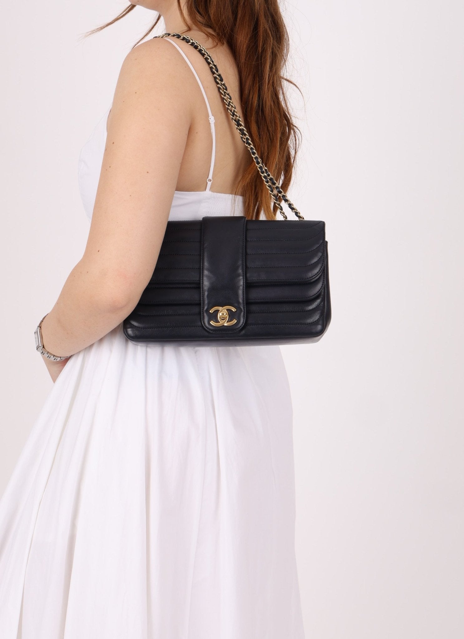 Chanel 2013 Navy Horizontal Mademoiselle Small Double Flap Bag - FashioNica