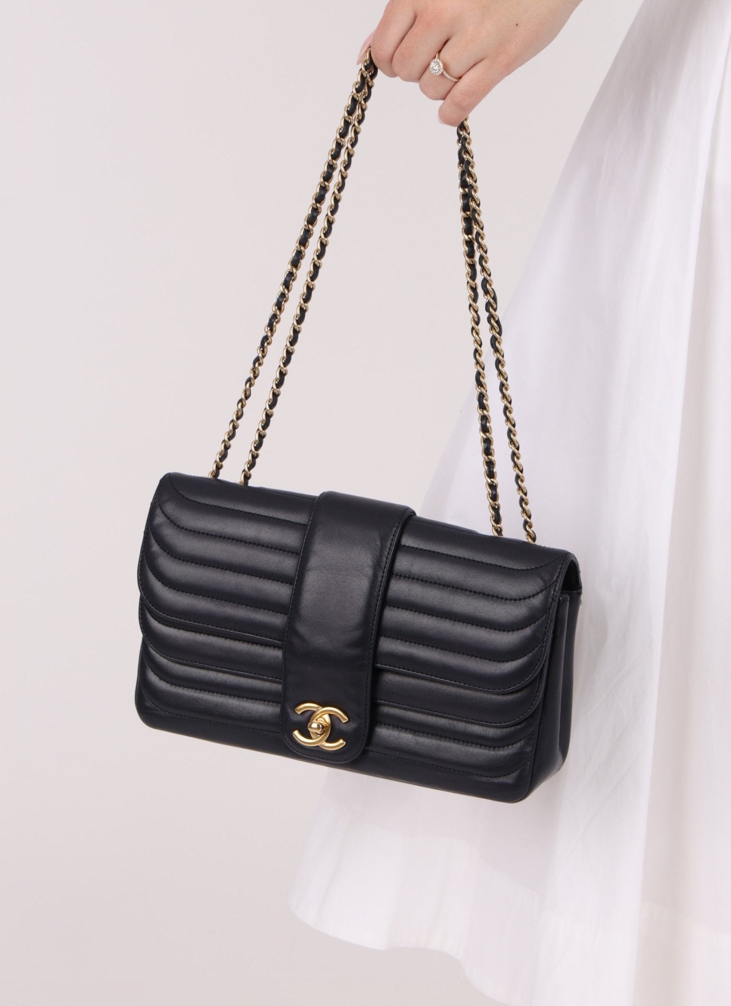 Chanel 2013 Navy Horizontal Mademoiselle Small Double Flap Bag - FashioNica