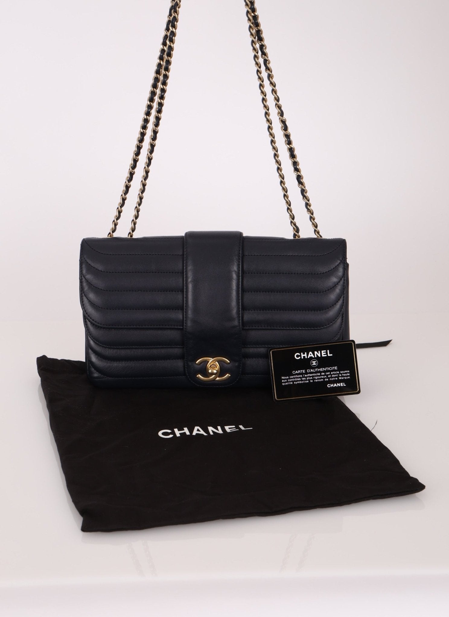 Chanel 2013 Navy Horizontal Mademoiselle Small Double Flap Bag - FashioNica