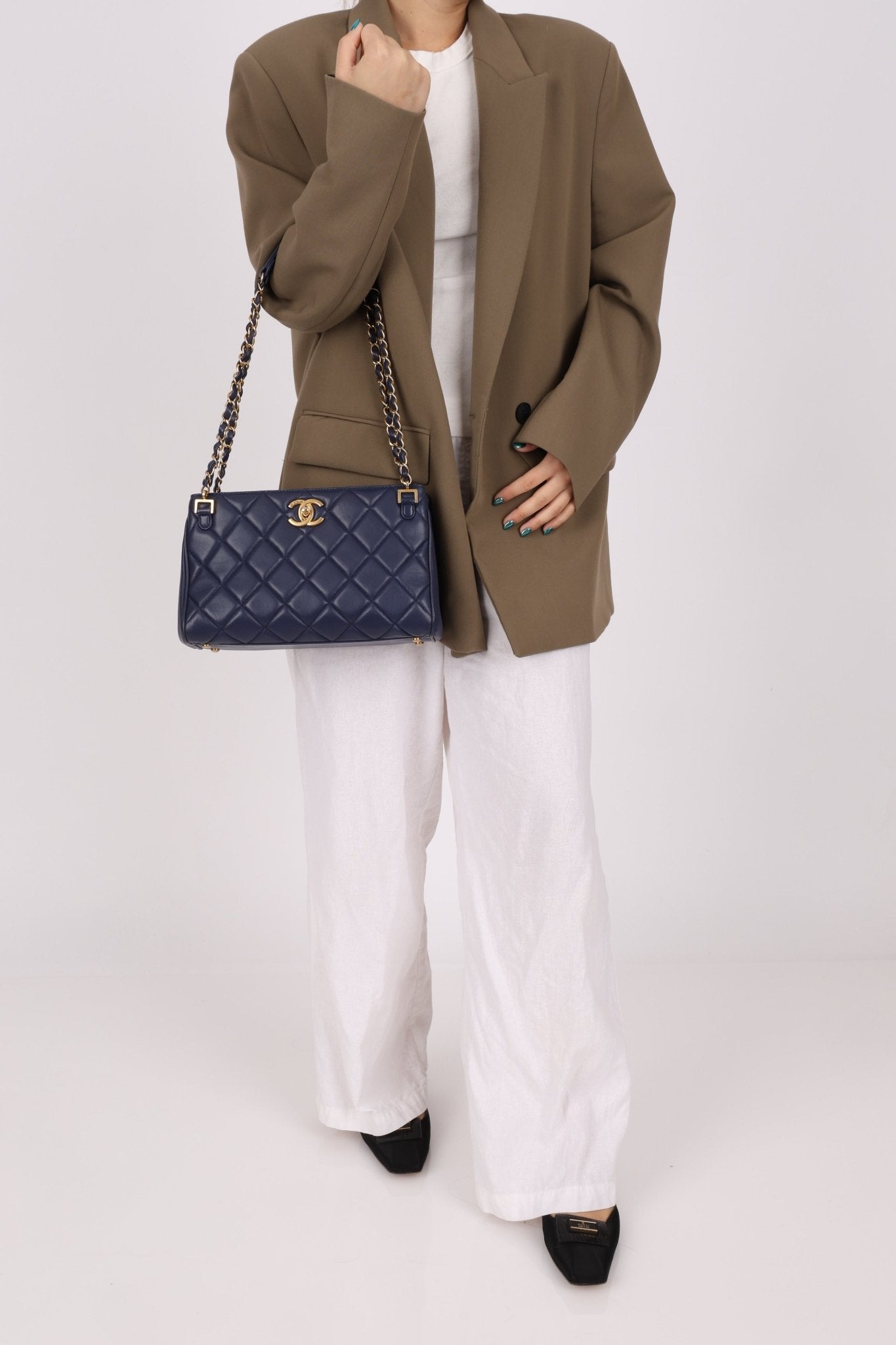 Chanel 2013 Navy Lambskin Misia Open Shoulder Tote - FashioNica