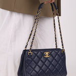 Chanel 2013 Navy Lambskin Misia Open Shoulder Tote - FashioNica