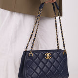 Chanel 2013 Navy Lambskin Misia Open Shoulder Tote - FashioNica