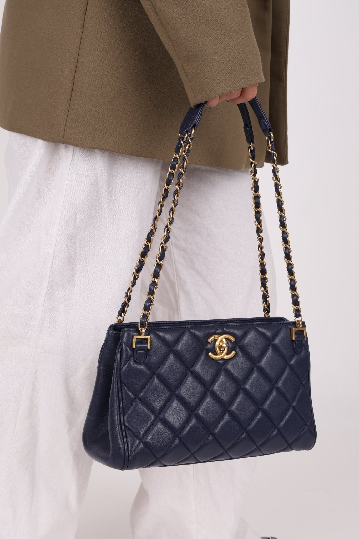 Chanel 2013 Navy Lambskin Misia Open Shoulder Tote - FashioNica