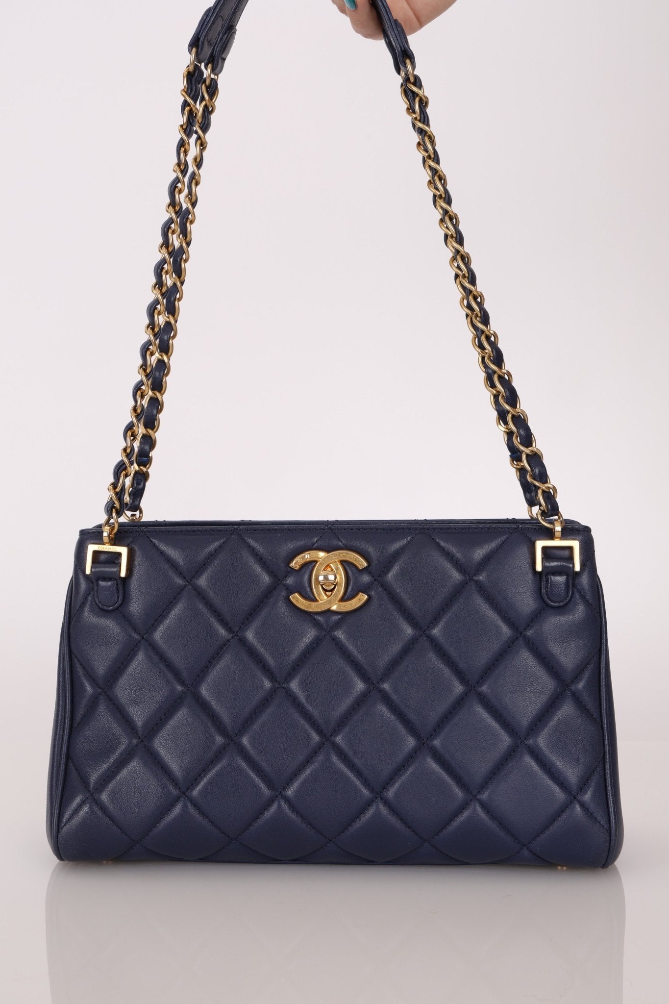Chanel 2013 Navy Lambskin Misia Open Shoulder Tote - FashioNica