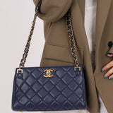 Chanel 2013 Navy Lambskin Misia Open Shoulder Tote - FashioNica