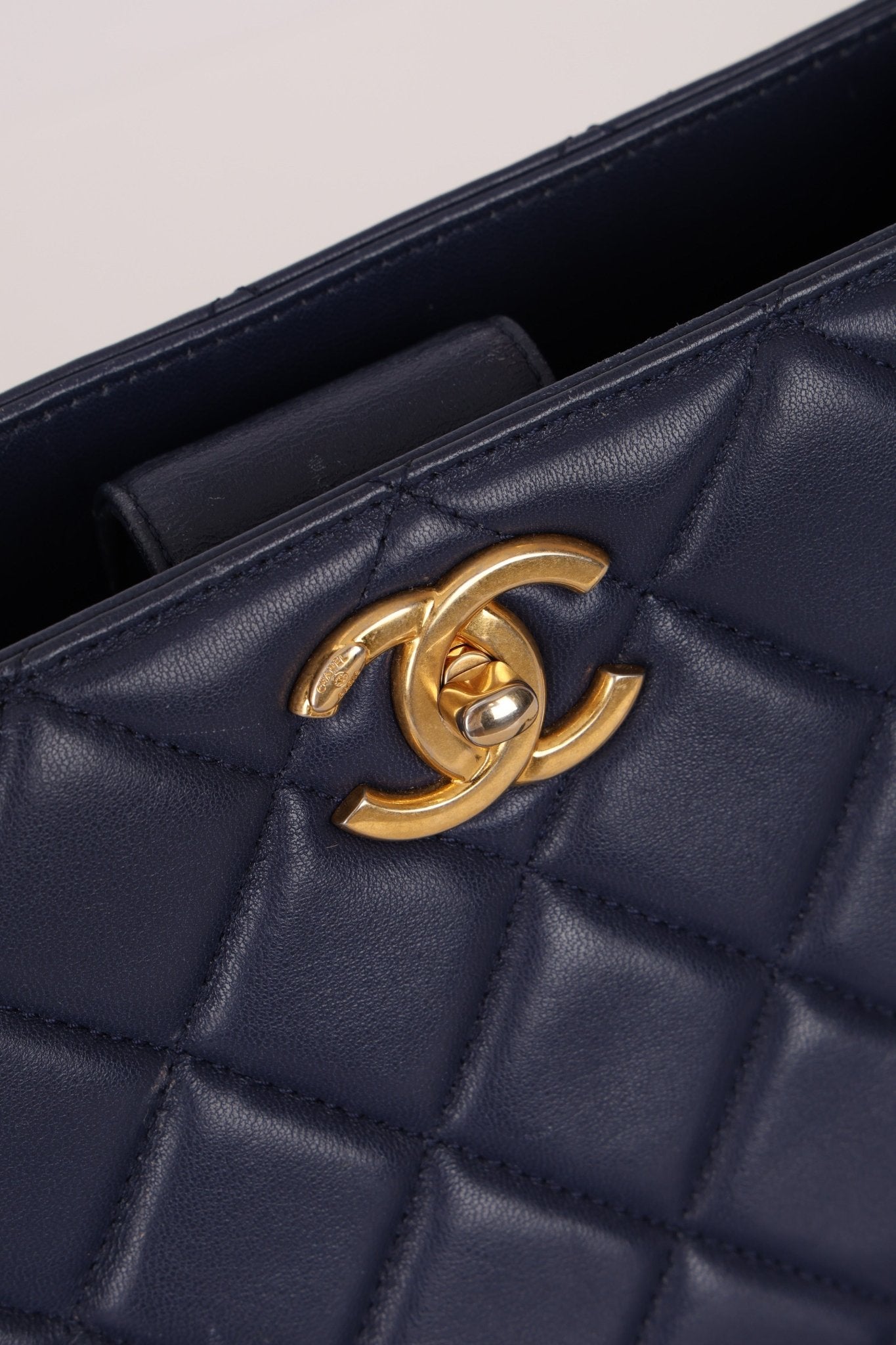 Chanel 2013 Navy Lambskin Misia Open Shoulder Tote - FashioNica