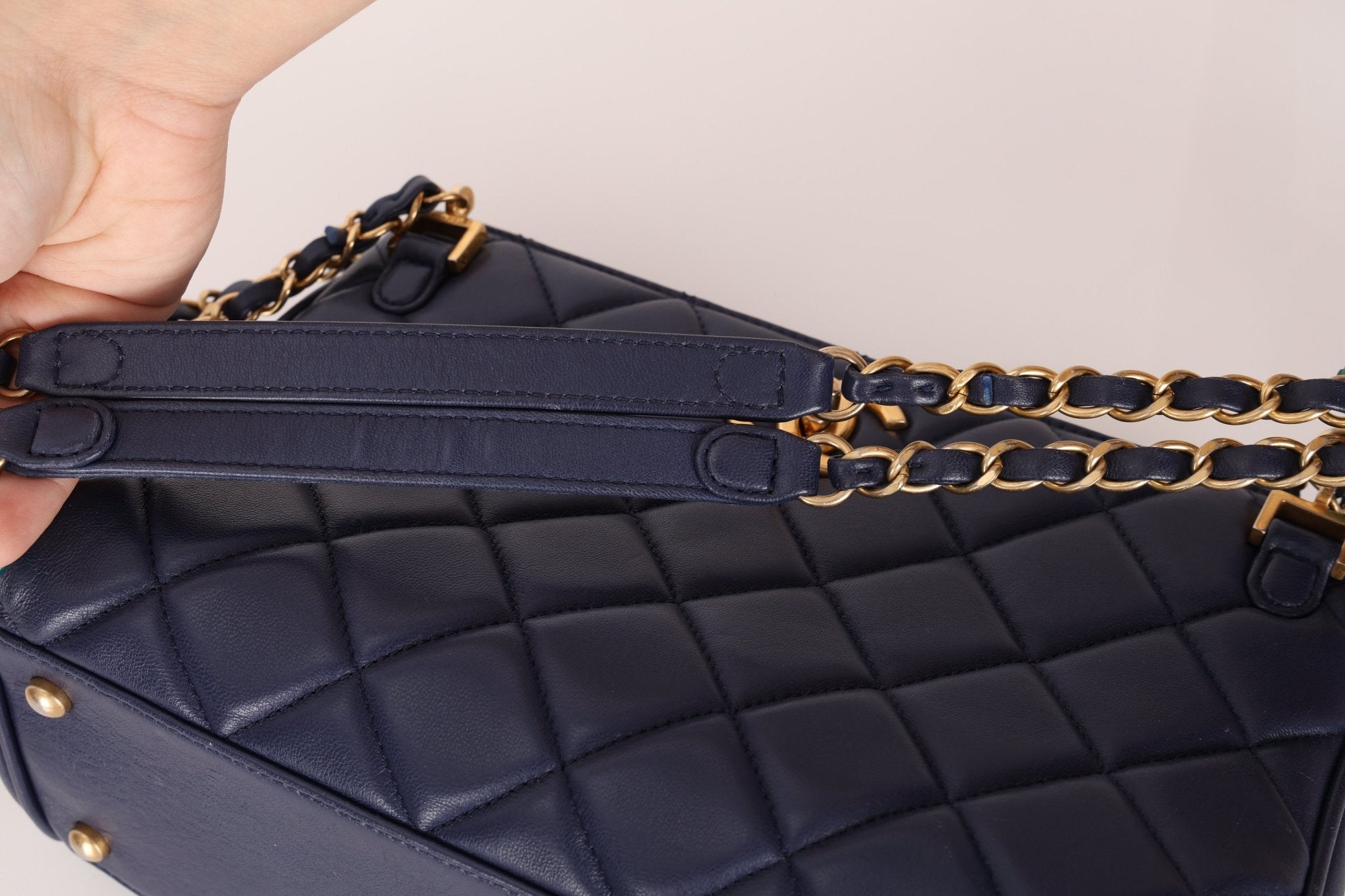 Chanel 2013 Navy Lambskin Misia Open Shoulder Tote - FashioNica