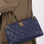 Chanel 2013 Navy Lambskin Misia Open Shoulder Tote - FashioNica