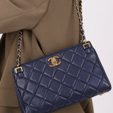 Chanel 2013 Navy Lambskin Misia Open Shoulder Tote - FashioNica