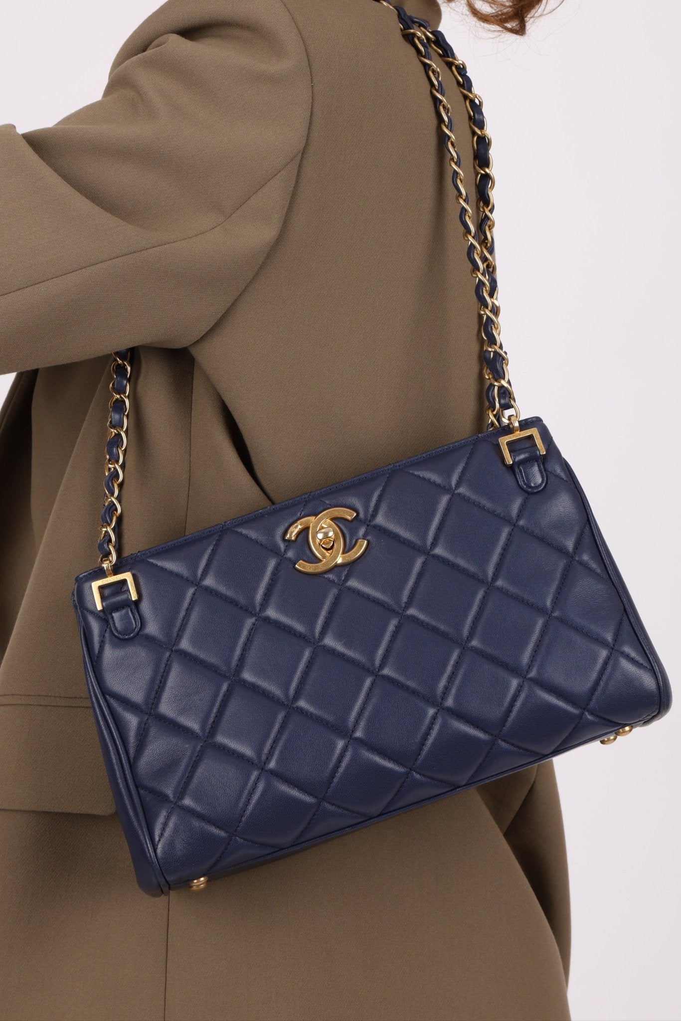 Chanel 2013 Navy Lambskin Misia Open Shoulder Tote - FashioNica