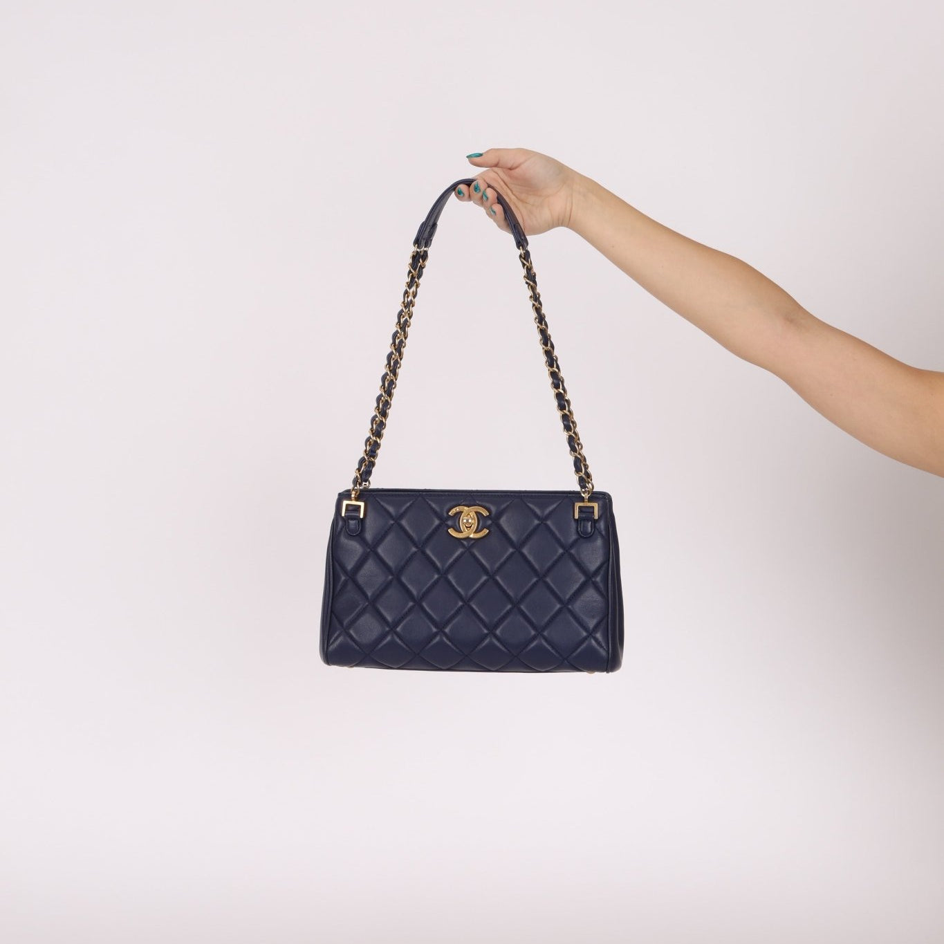 Chanel 2013 Navy Lambskin Misia Open Shoulder Tote - FashioNica