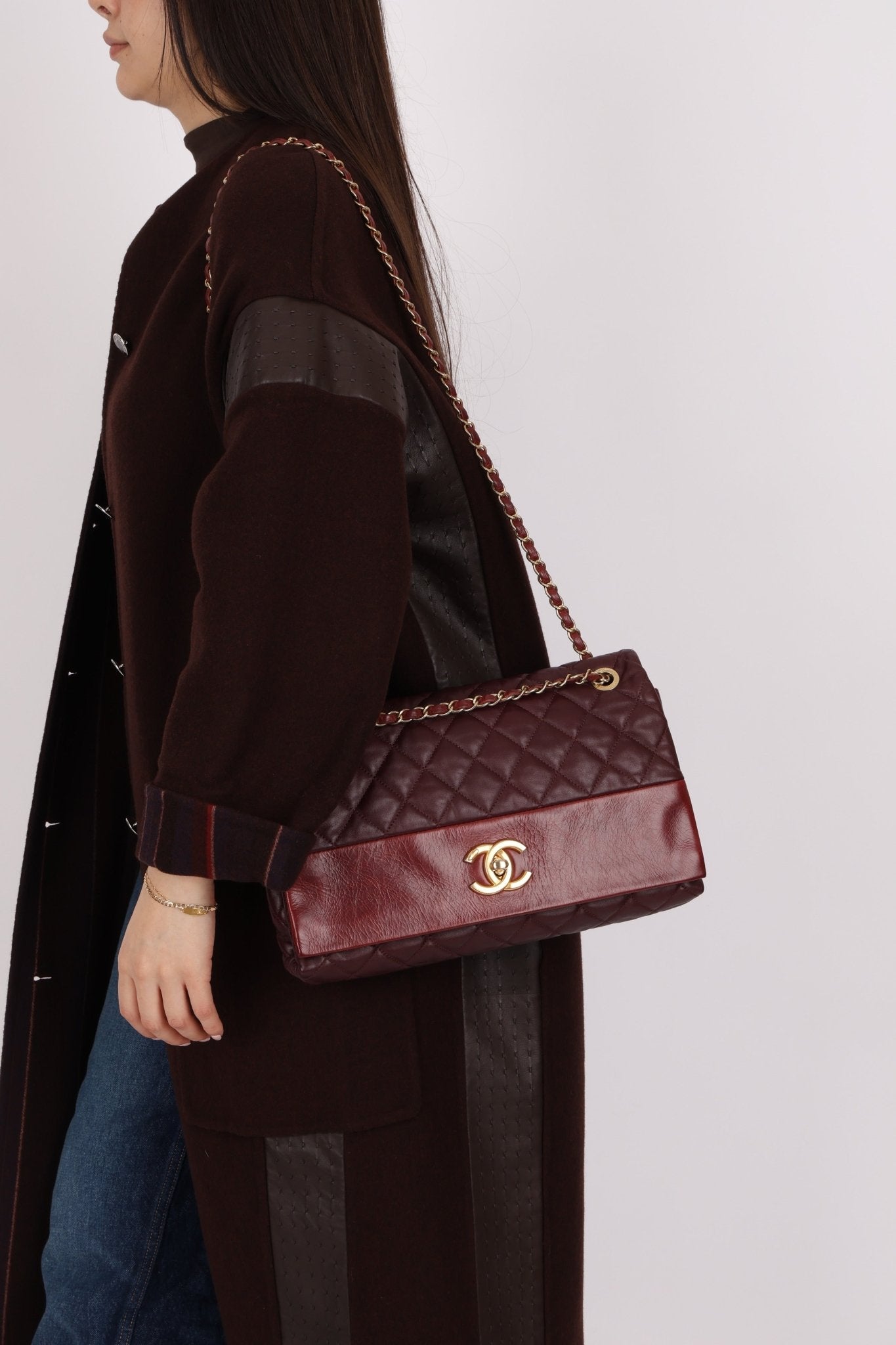 Chanel 2014 Bordeaux Calfskin Jumbo Soft Elegance Flap Bag - FashioNica