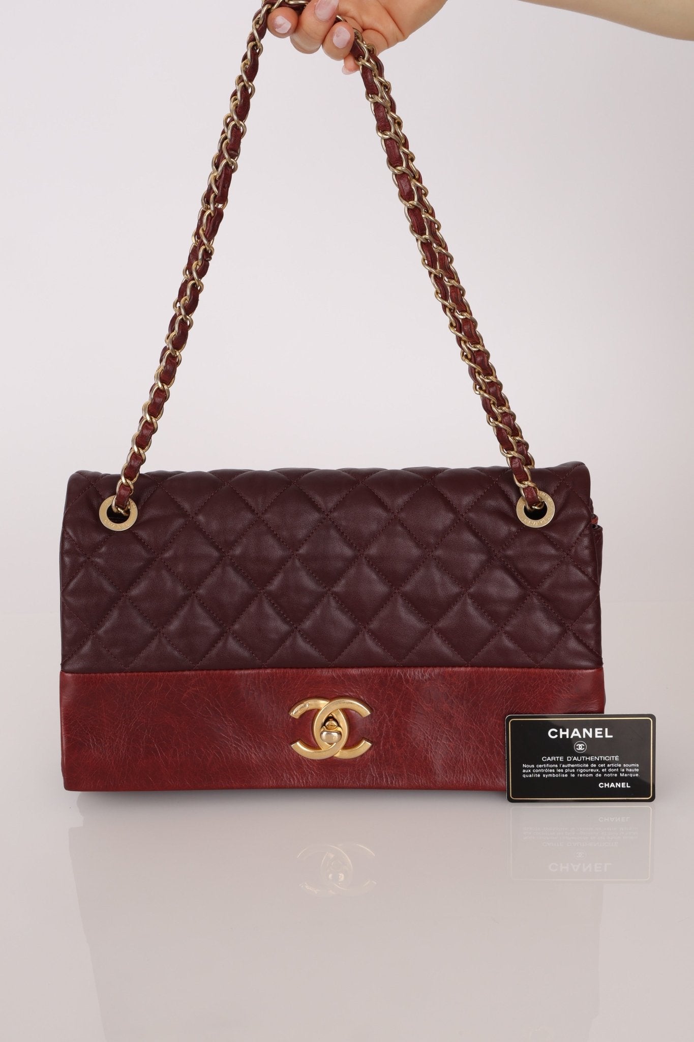 Chanel 2014 Bordeaux Calfskin Jumbo Soft Elegance Flap Bag - FashioNica