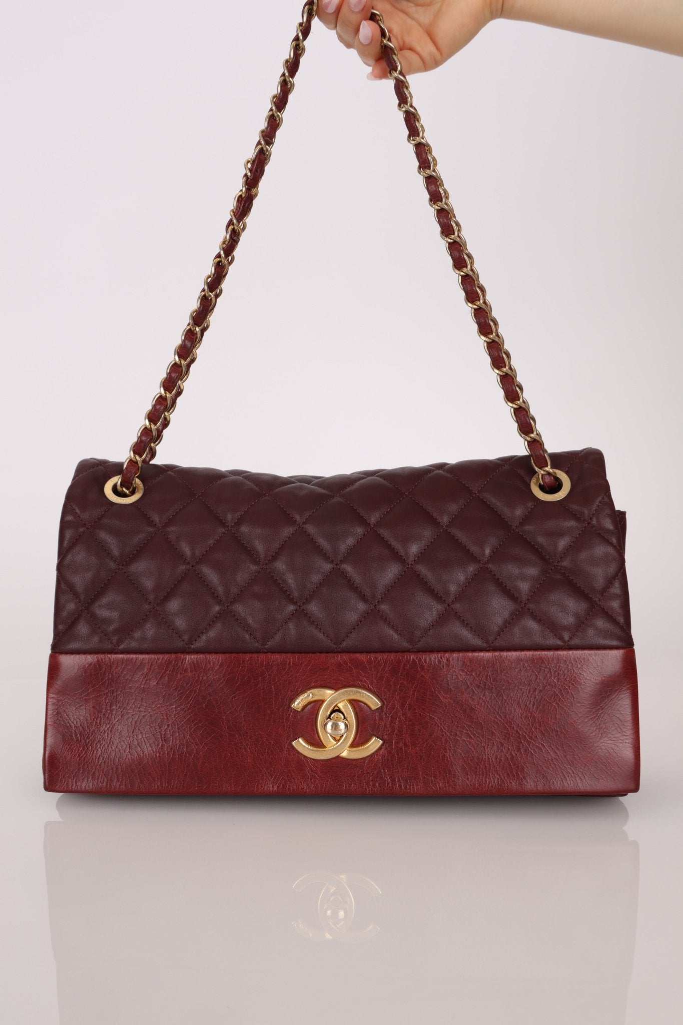 Chanel 2014 Bordeaux Calfskin Jumbo Soft Elegance Flap Bag - FashioNica