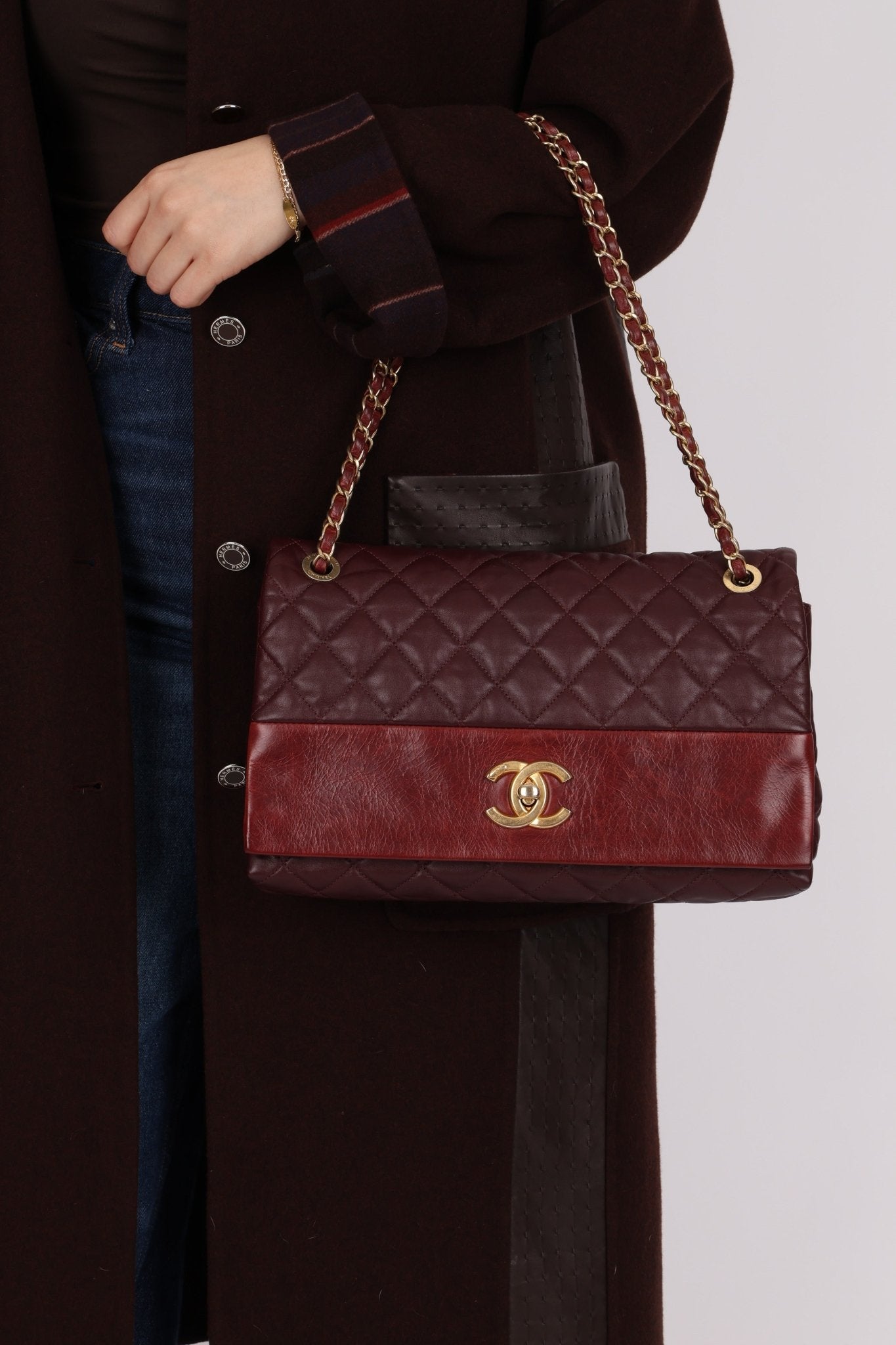 Chanel 2014 Bordeaux Calfskin Jumbo Soft Elegance Flap Bag - FashioNica
