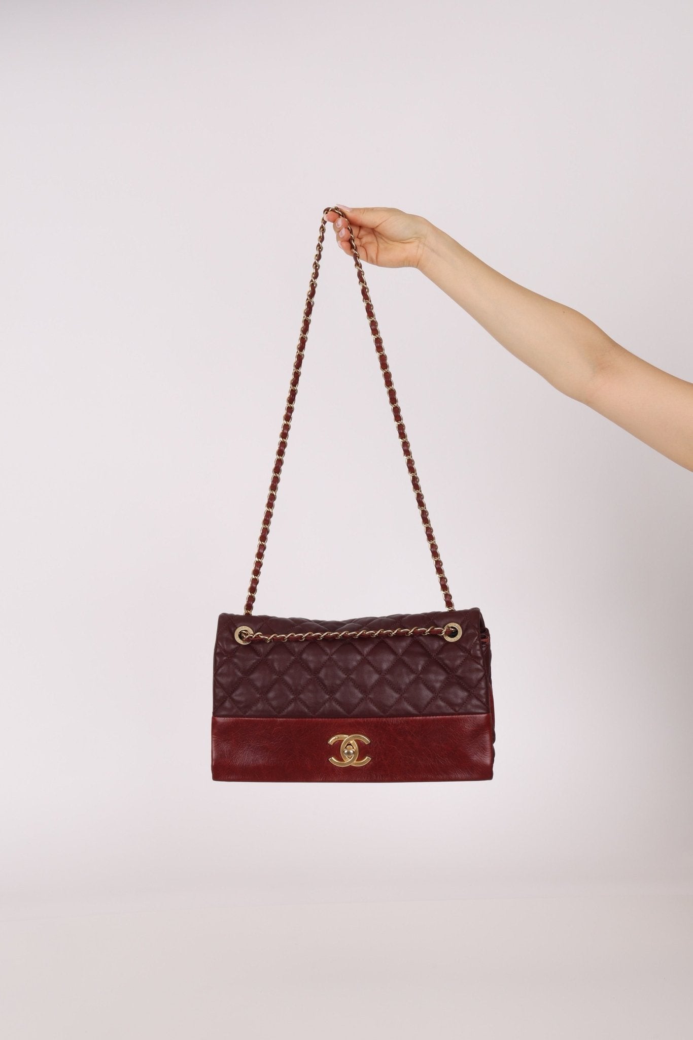 Chanel 2014 Bordeaux Calfskin Jumbo Soft Elegance Flap Bag - FashioNica