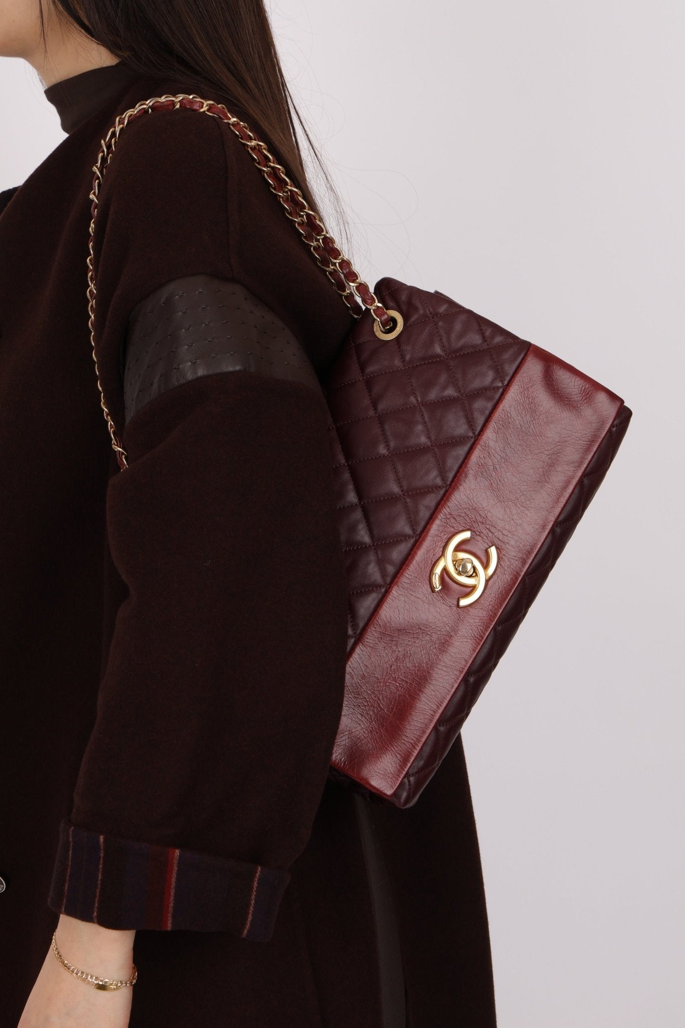 Chanel 2014 Bordeaux Calfskin Jumbo Soft Elegance Flap Bag - FashioNica