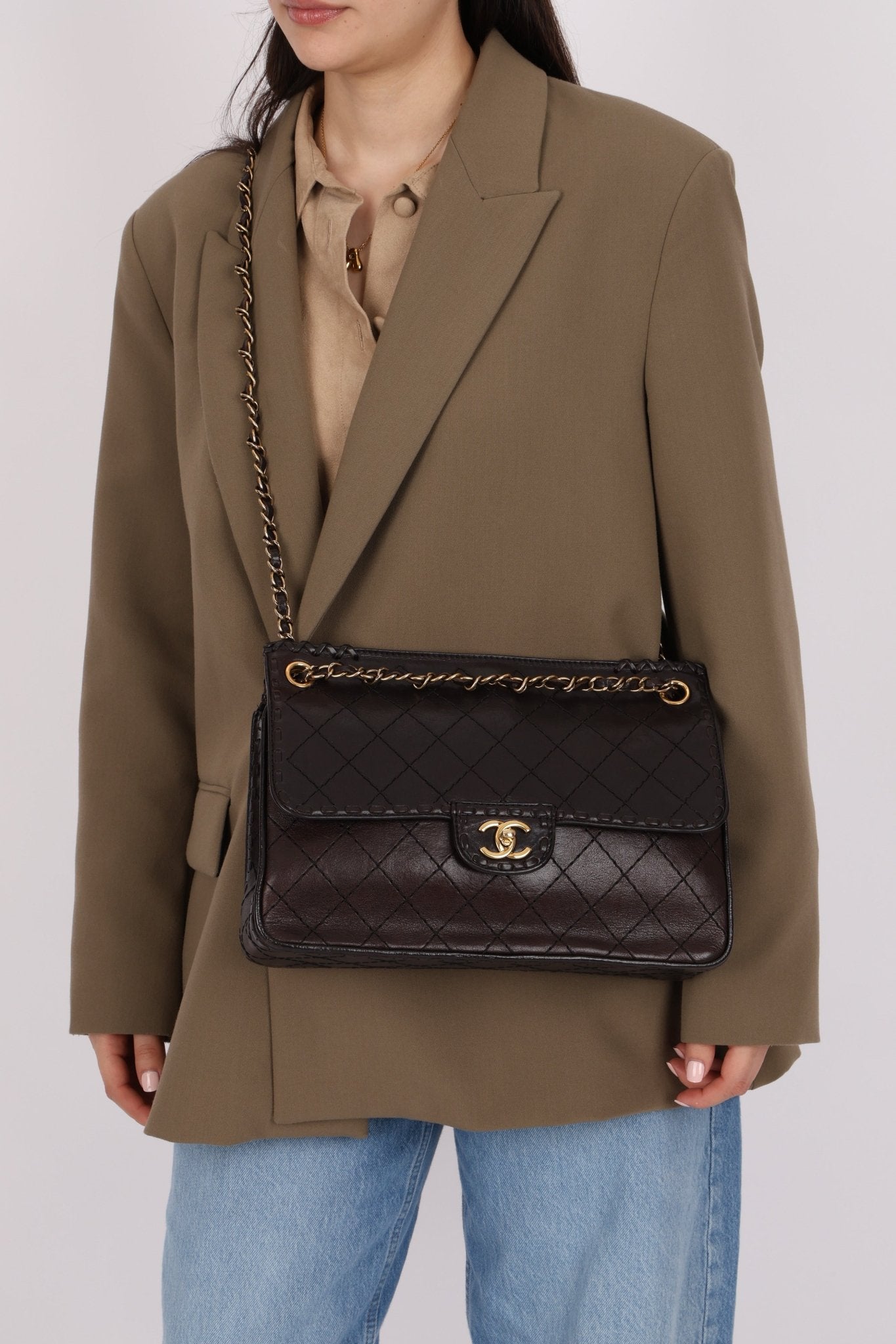 Chanel 2014 Chocolate Paris - Edinburgh Calfskin Whipstitch Large Flap - FashioNica