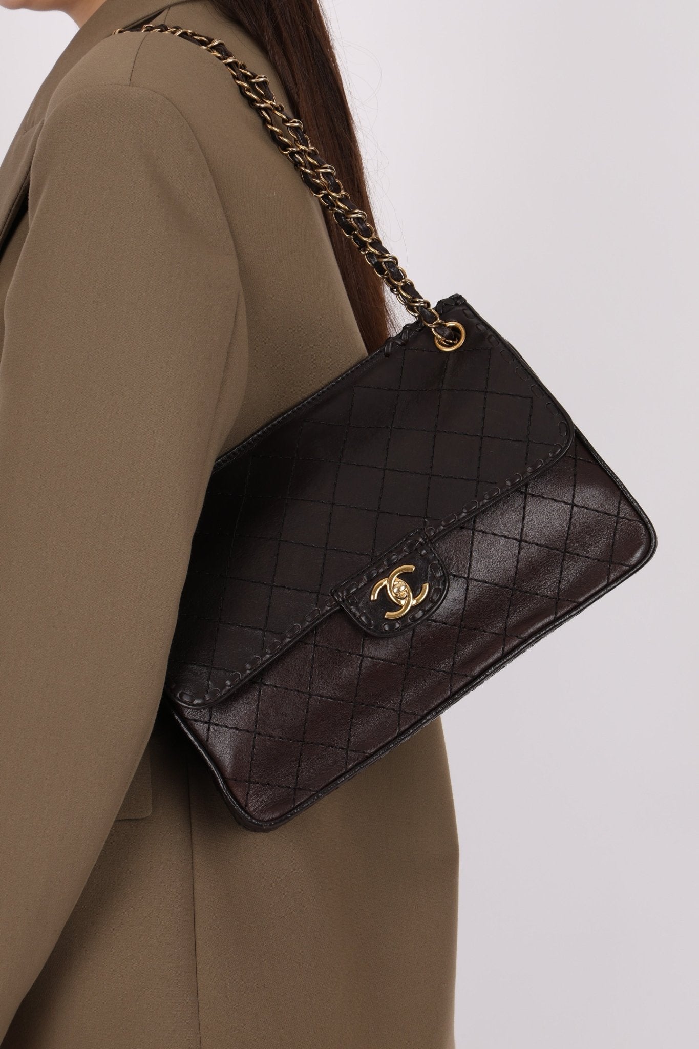 Chanel 2014 Chocolate Paris - Edinburgh Calfskin Whipstitch Large Flap - FashioNica