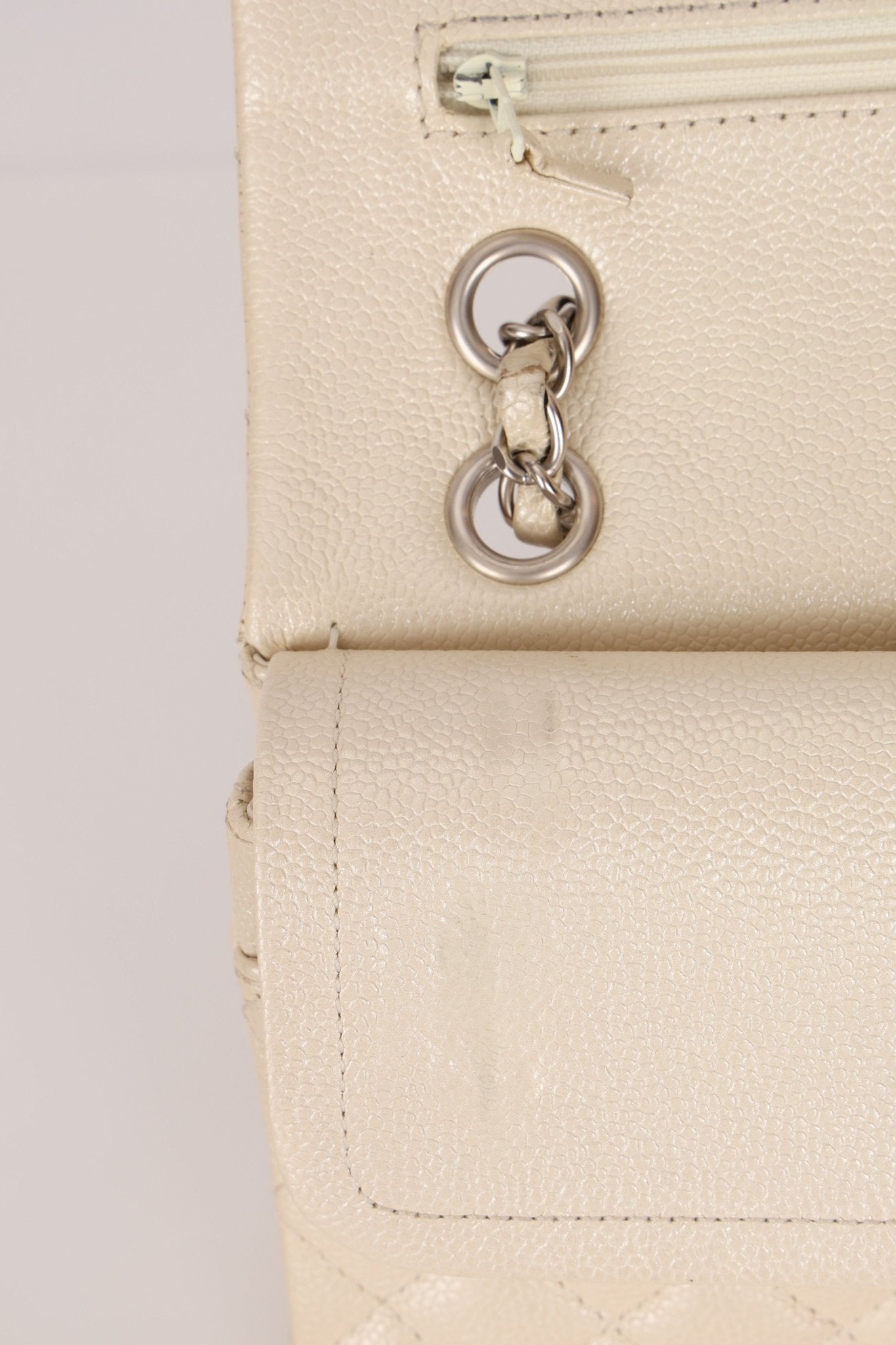 Chanel 2014 Iridescent Ivory Caviar Medium Classic Double Flap - FashioNica