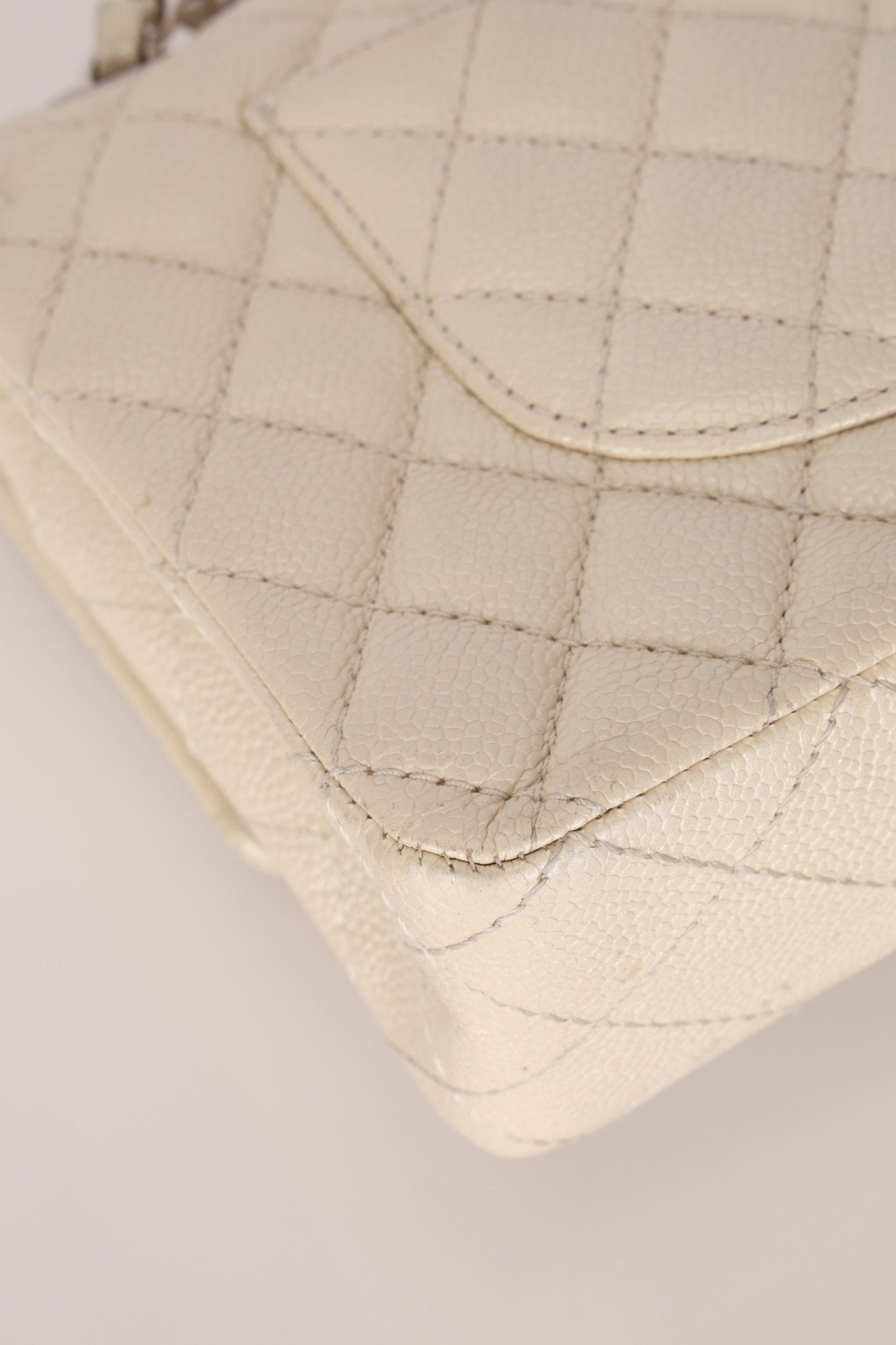 Chanel 2014 Iridescent Ivory Caviar Medium Classic Double Flap - FashioNica