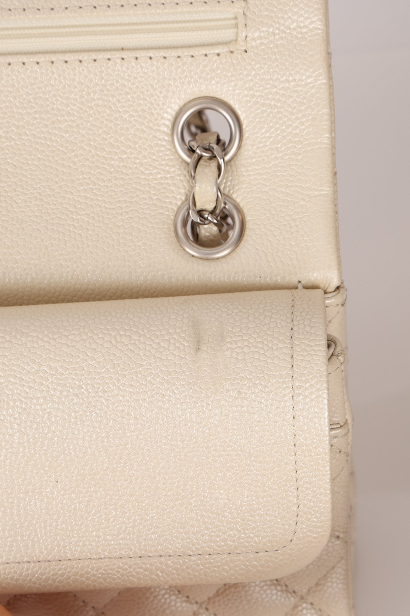 Chanel 2014 Iridescent Ivory Caviar Medium Classic Double Flap - FashioNica