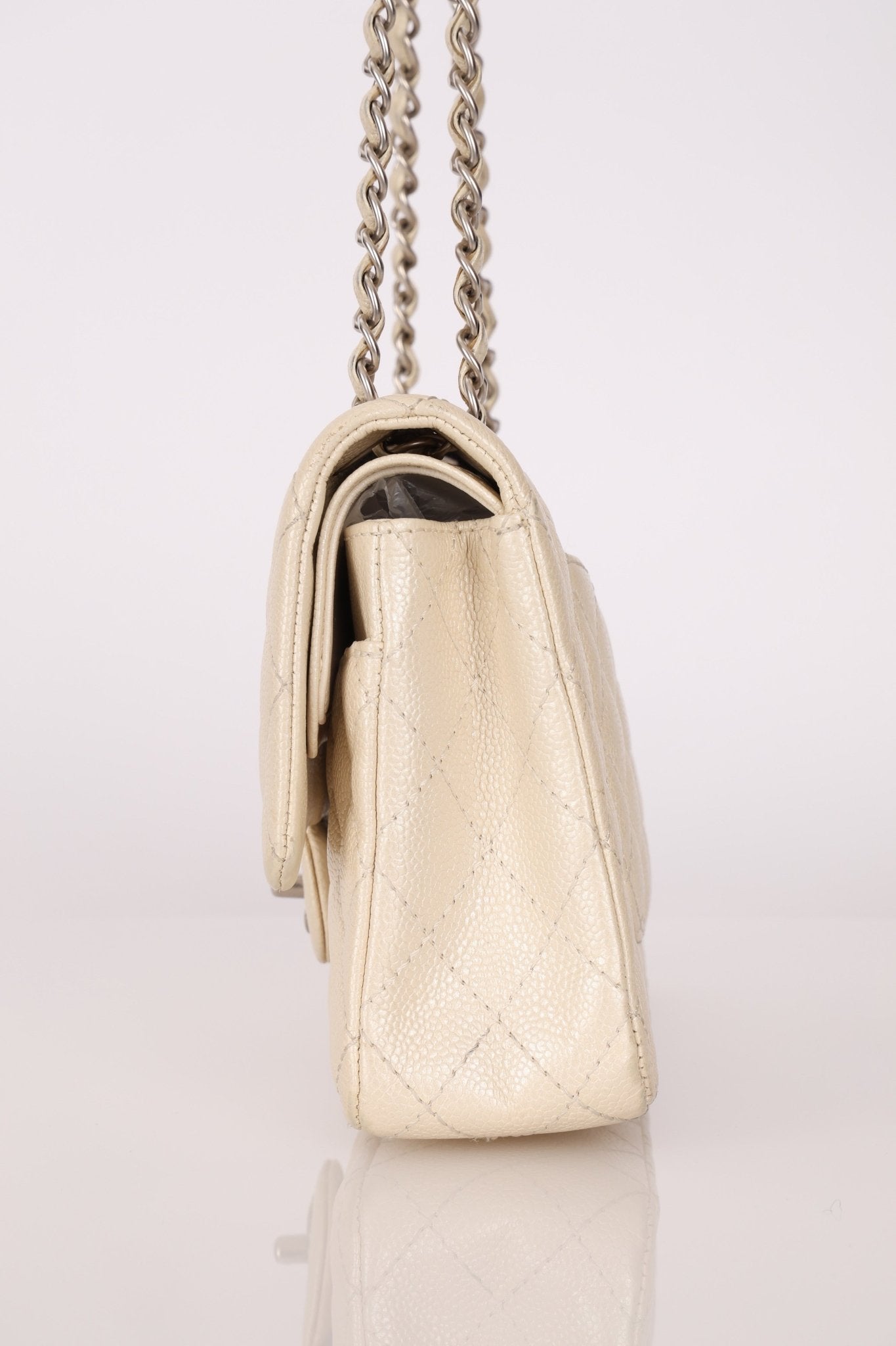 Chanel 2014 Iridescent Ivory Caviar Medium Classic Double Flap - FashioNica