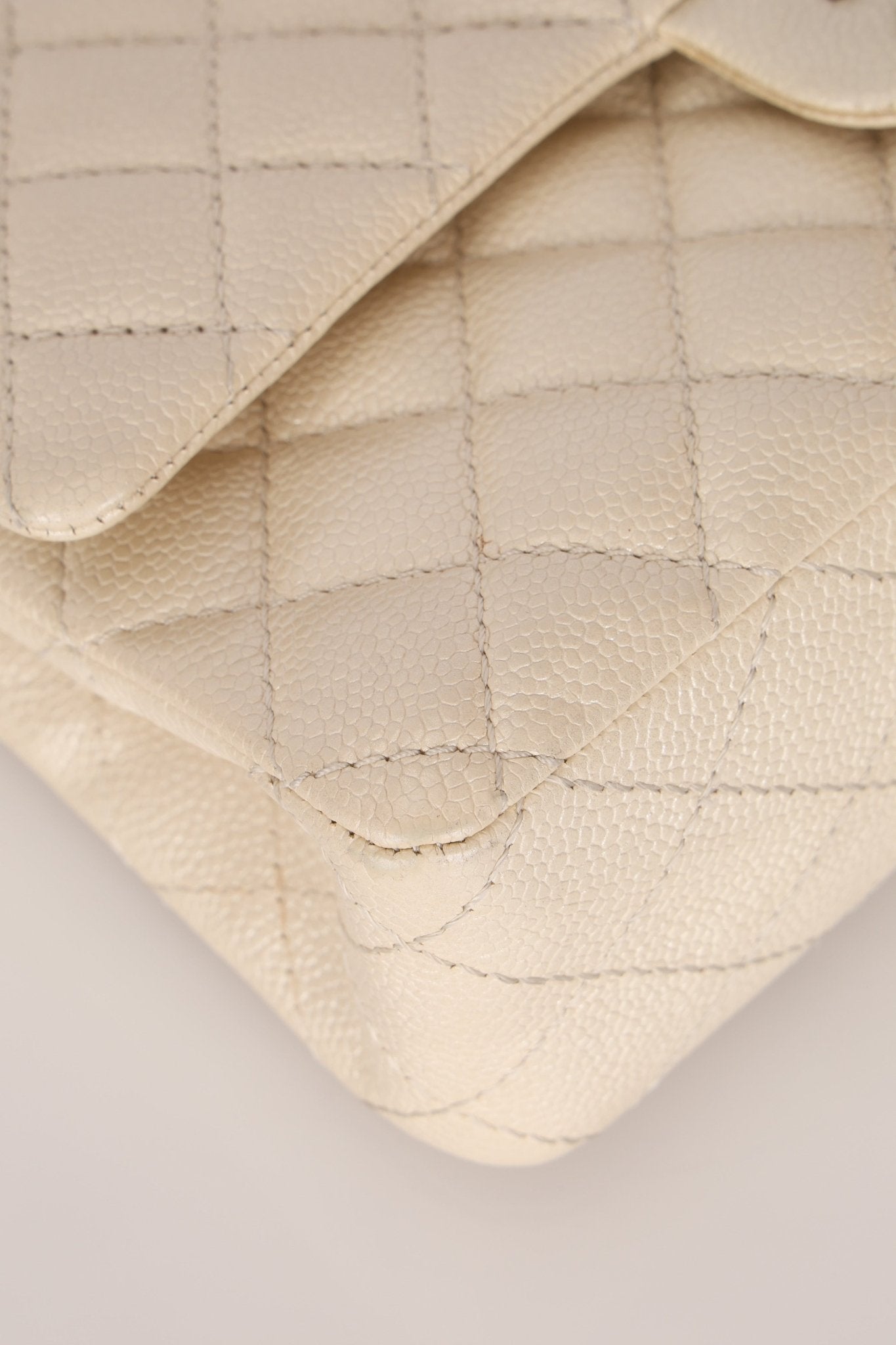 Chanel 2014 Iridescent Ivory Caviar Medium Classic Double Flap - FashioNica
