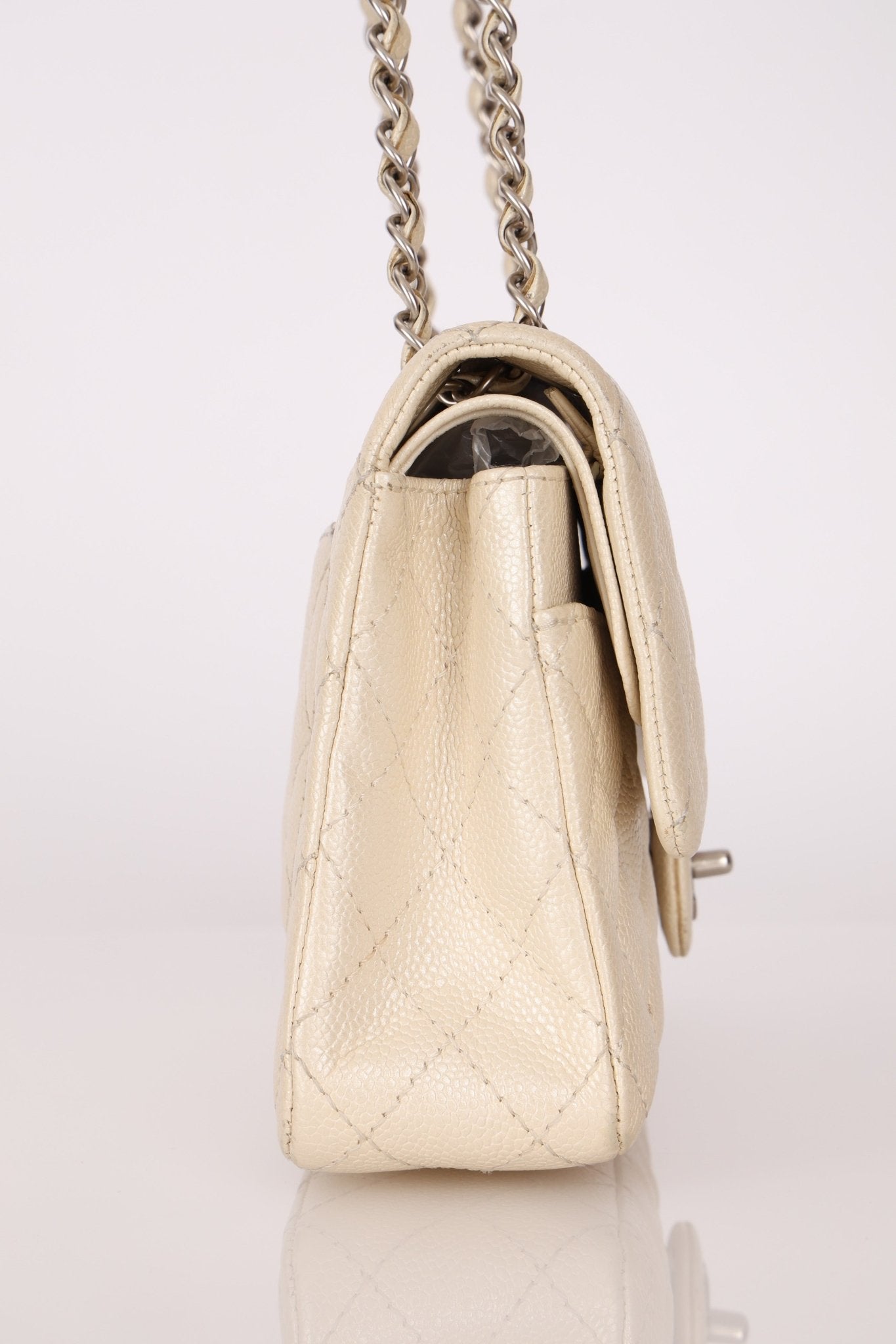Chanel 2014 Iridescent Ivory Caviar Medium Classic Double Flap - FashioNica