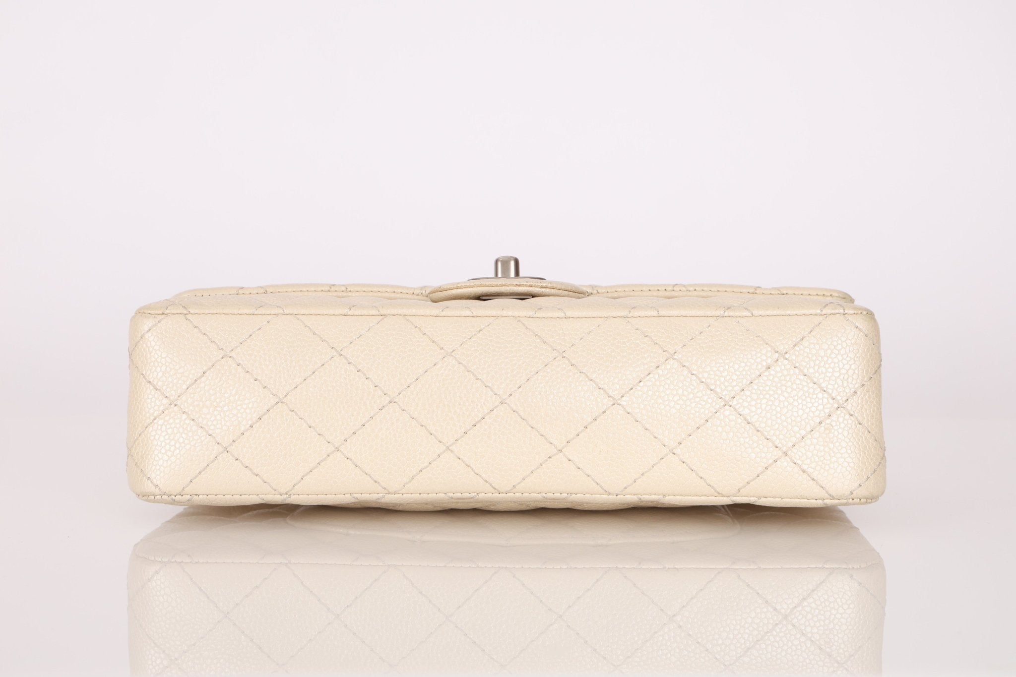 Chanel 2014 Iridescent Ivory Caviar Medium Classic Double Flap - FashioNica