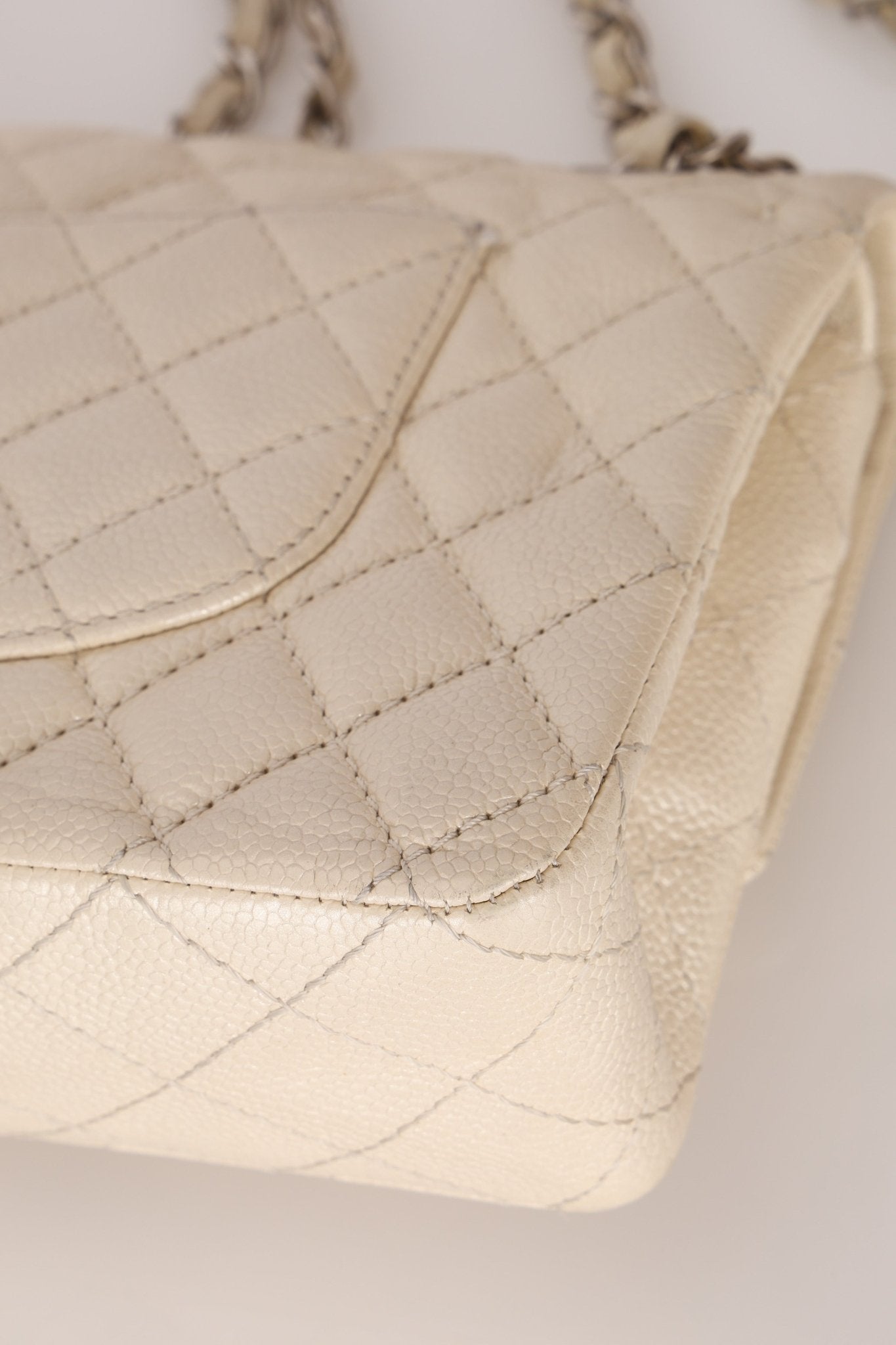 Chanel 2014 Iridescent Ivory Caviar Medium Classic Double Flap - FashioNica
