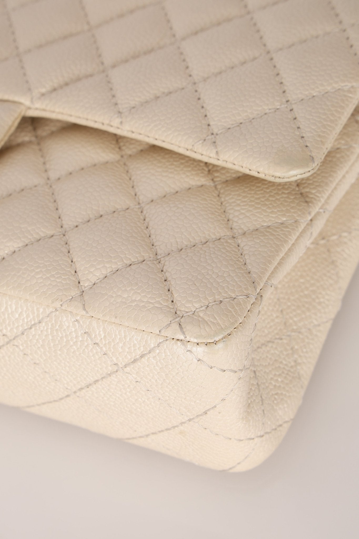 Chanel 2014 Iridescent Ivory Caviar Medium Classic Double Flap - FashioNica