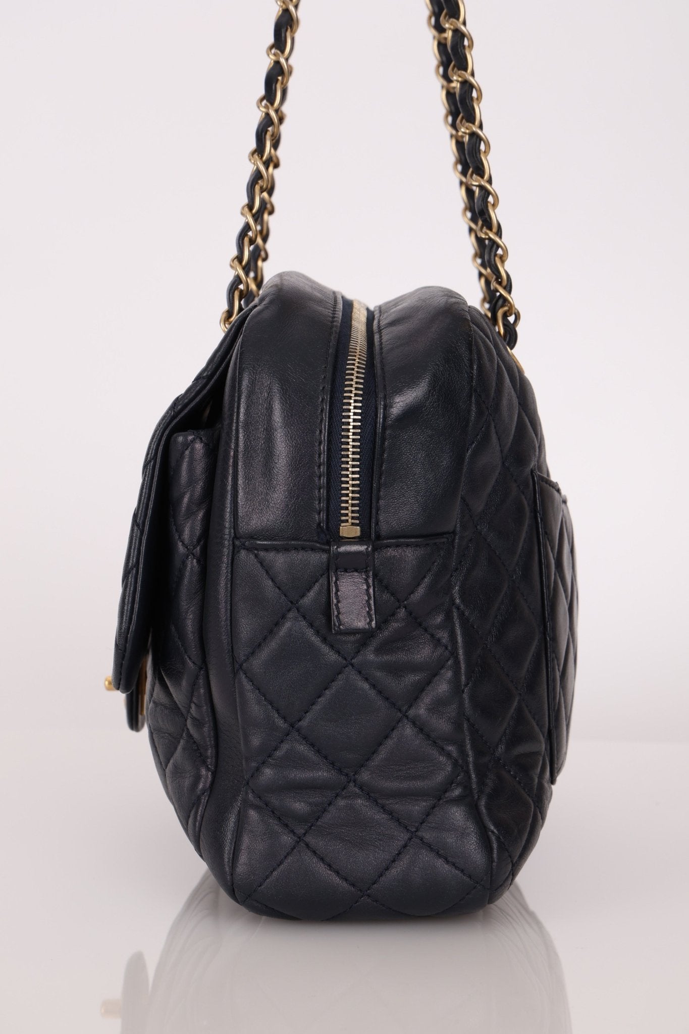Chanel 2014 Quilted Lambskin Navy Classic Flap Chain Tote - FashioNica