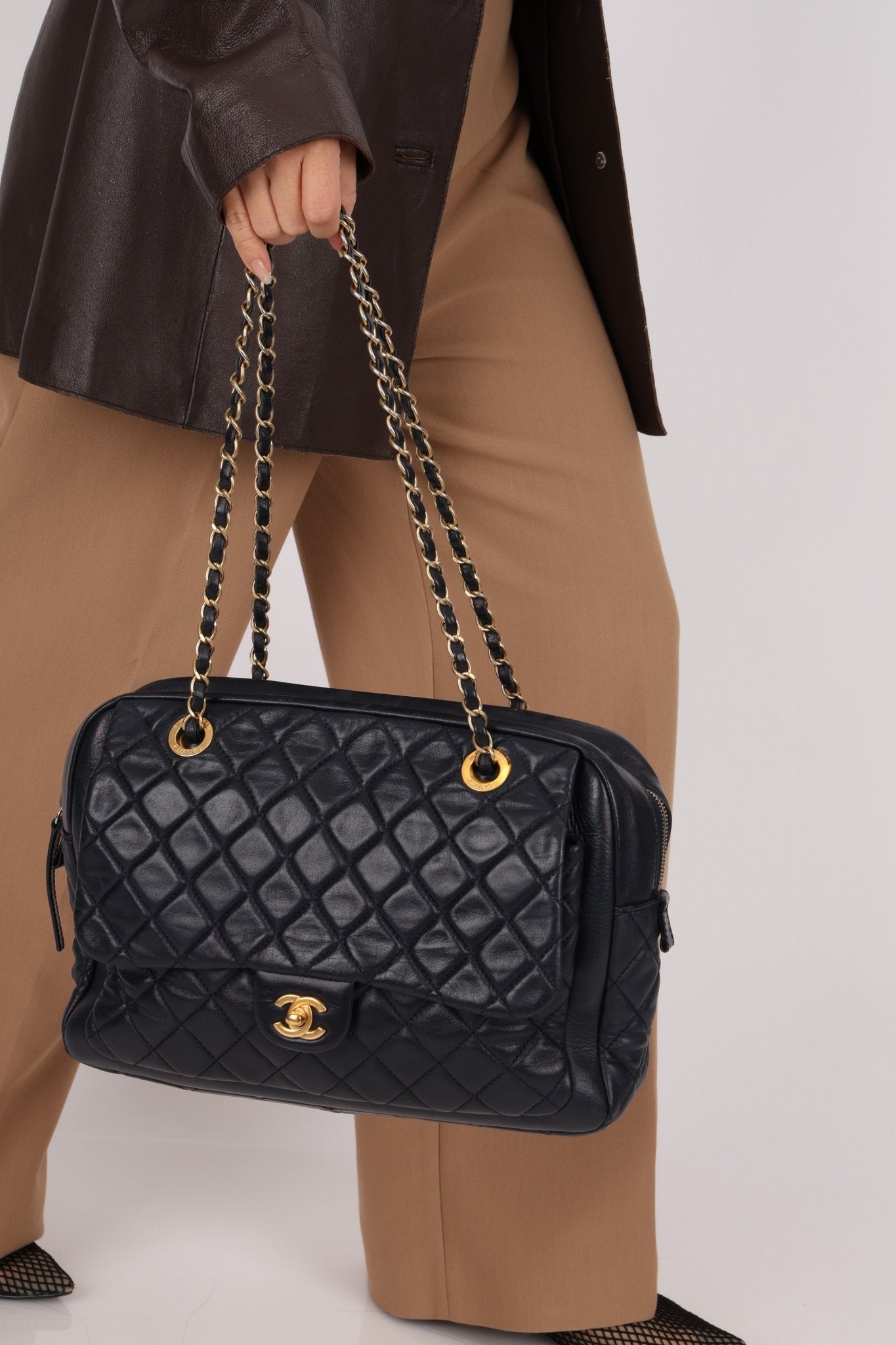 Chanel 2014 Quilted Lambskin Navy Classic Flap Chain Tote - FashioNica