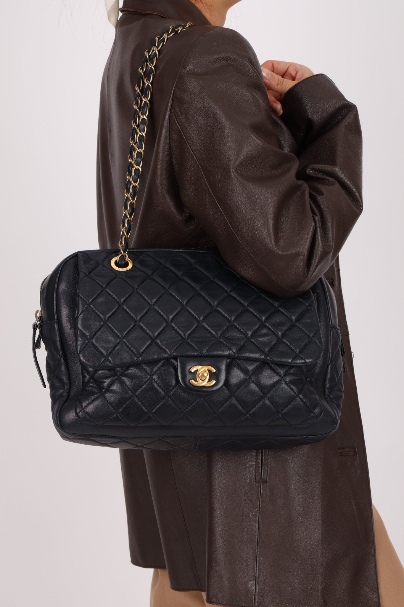 Chanel 2014 Quilted Lambskin Navy Classic Flap Chain Tote - FashioNica