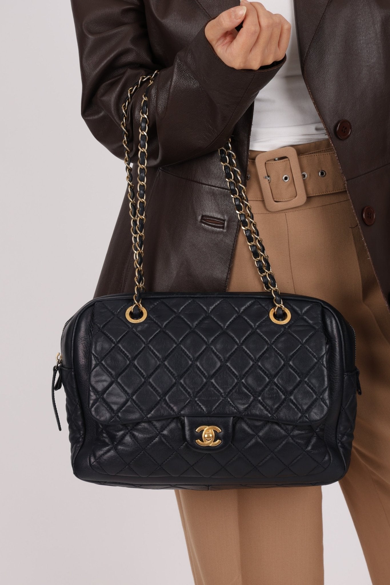 Chanel 2014 Quilted Lambskin Navy Classic Flap Chain Tote - FashioNica