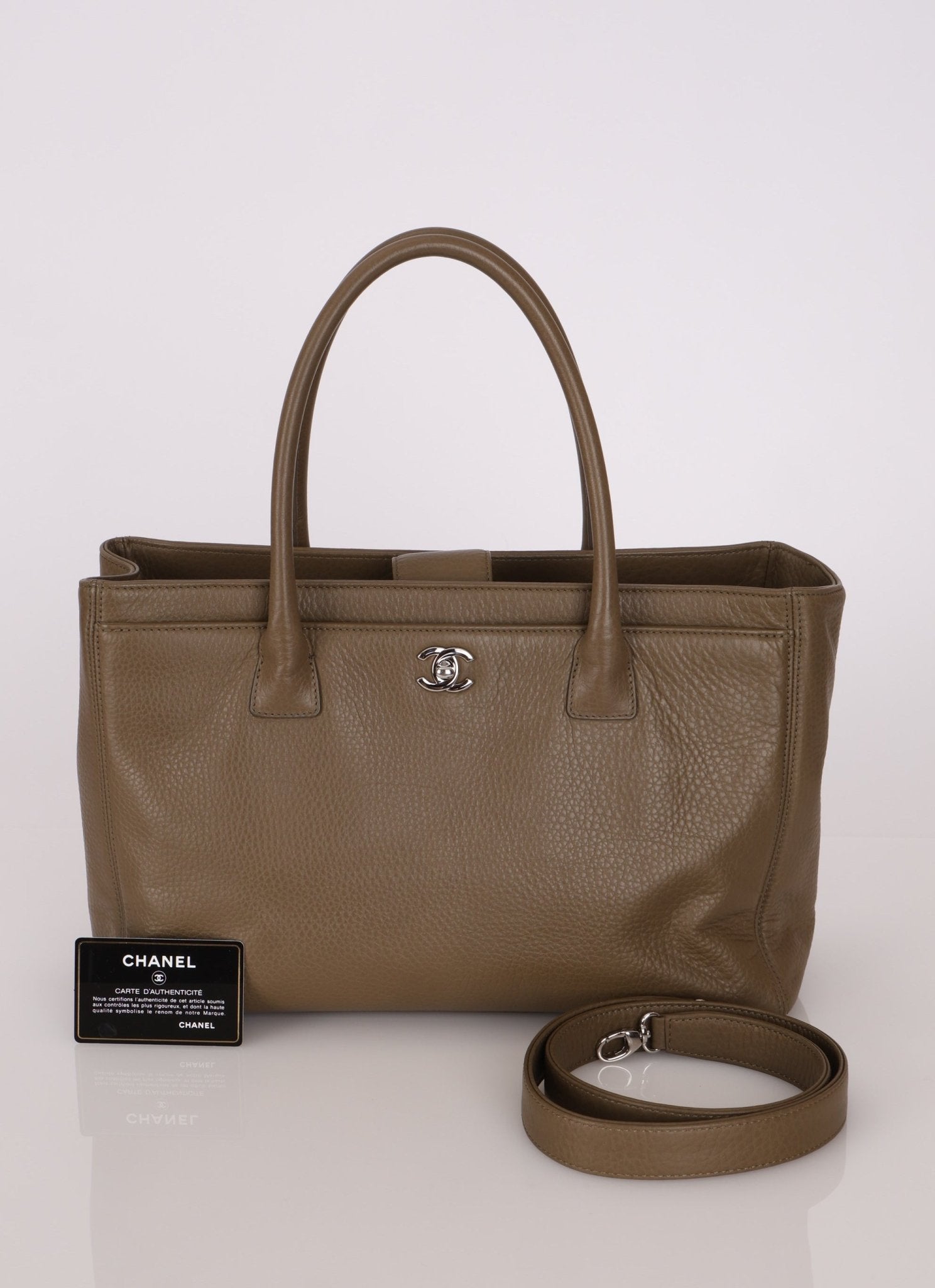 Chanel 2014 Taupe Calfskin Cerf Executive Medium Tote - FashioNica