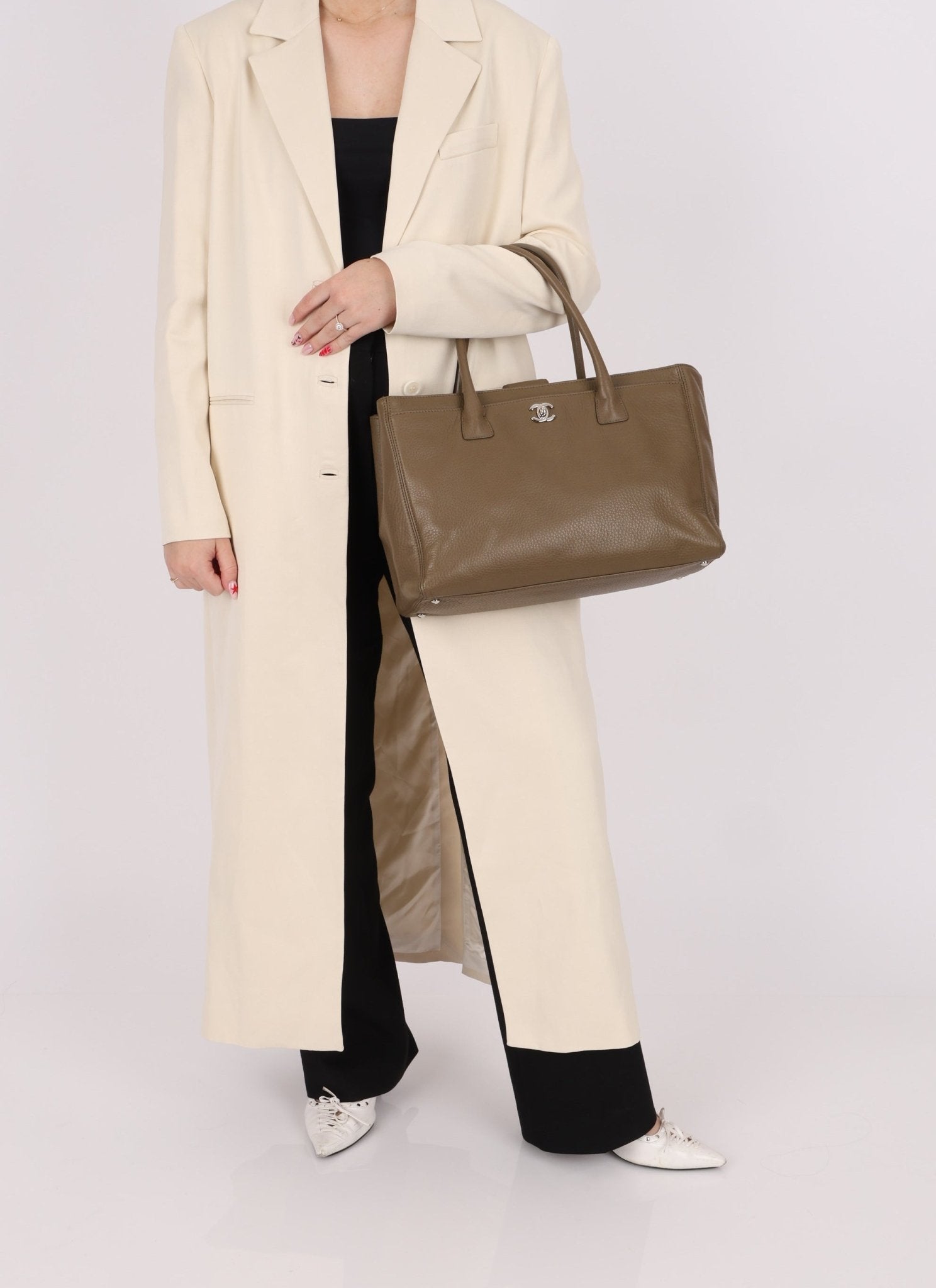 Chanel 2014 Taupe Calfskin Cerf Executive Medium Tote - FashioNica