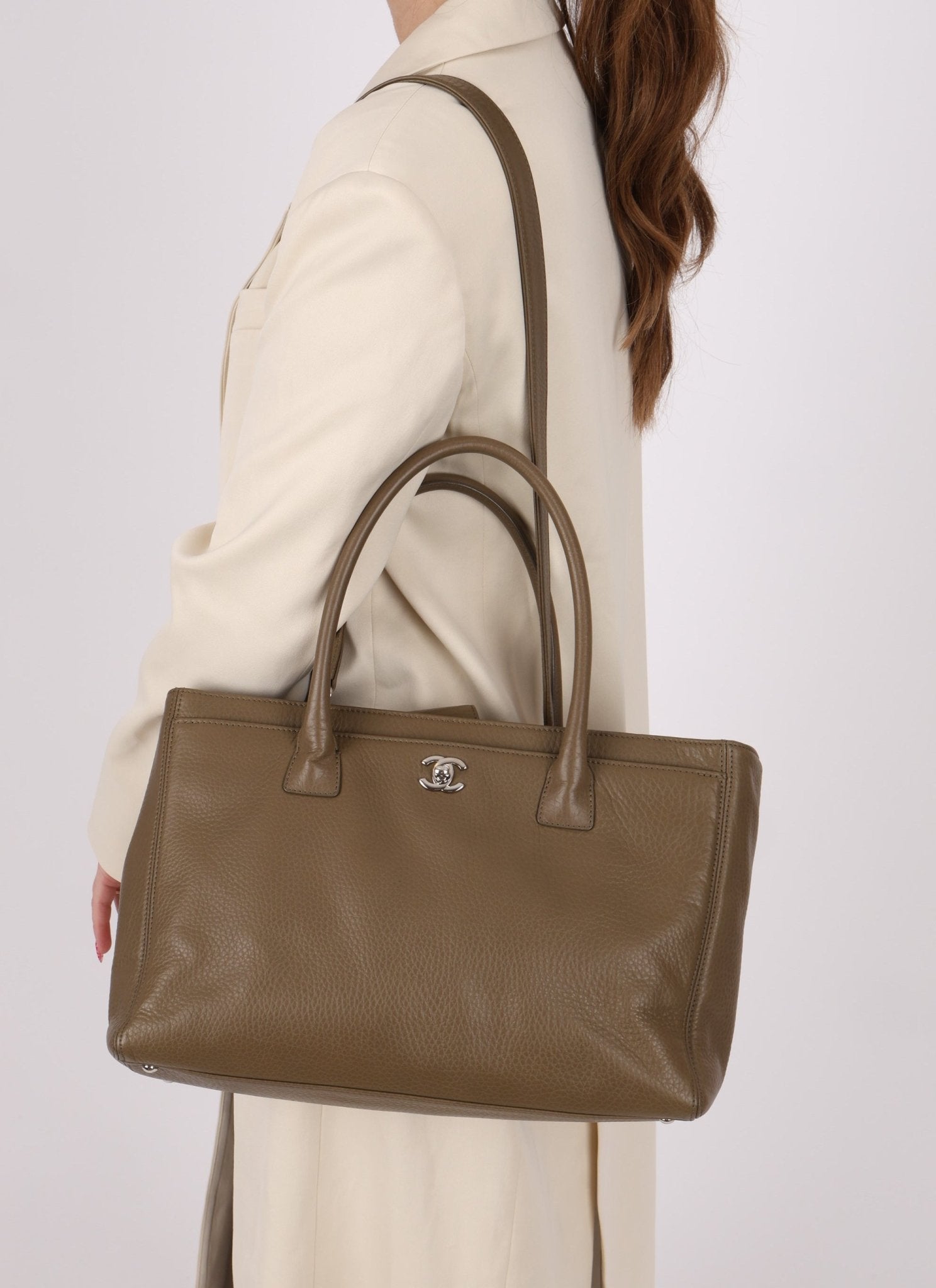 Chanel 2014 Taupe Calfskin Cerf Executive Medium Tote - FashioNica