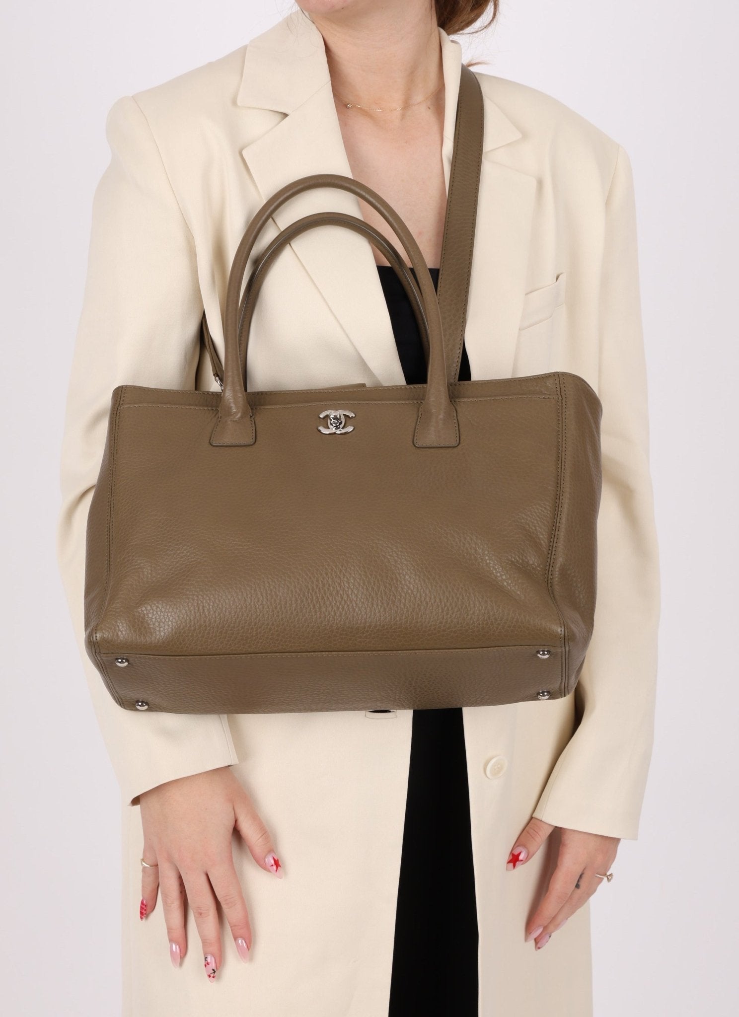 Chanel 2014 Taupe Calfskin Cerf Executive Medium Tote - FashioNica