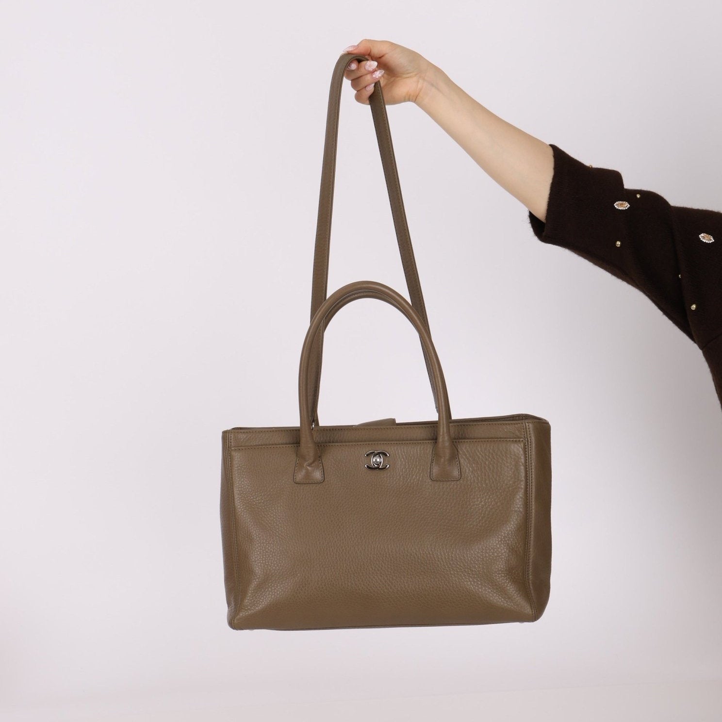 Chanel 2014 Taupe Calfskin Cerf Executive Medium Tote - FashioNica