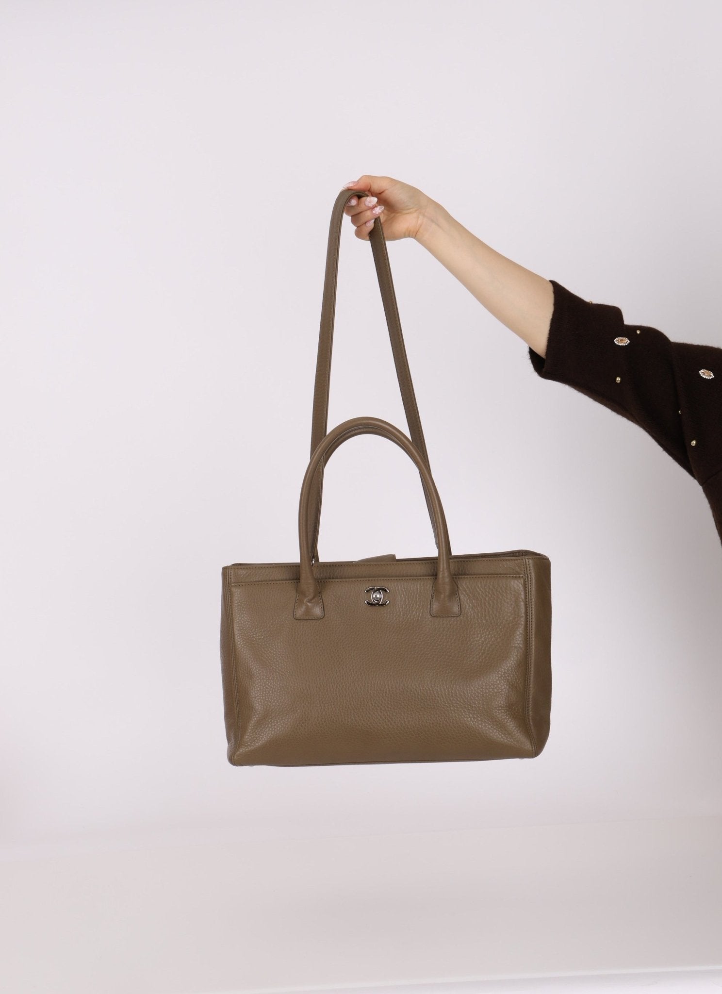 Chanel 2014 Taupe Calfskin Cerf Executive Medium Tote - FashioNica