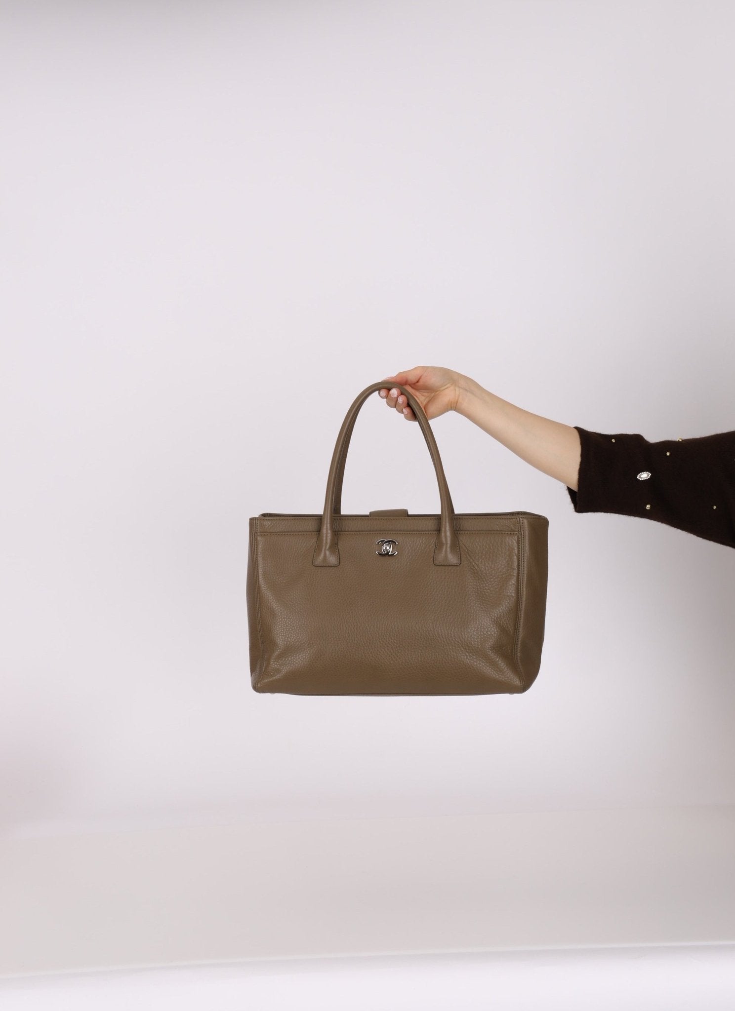 Chanel 2014 Taupe Calfskin Cerf Executive Medium Tote - FashioNica