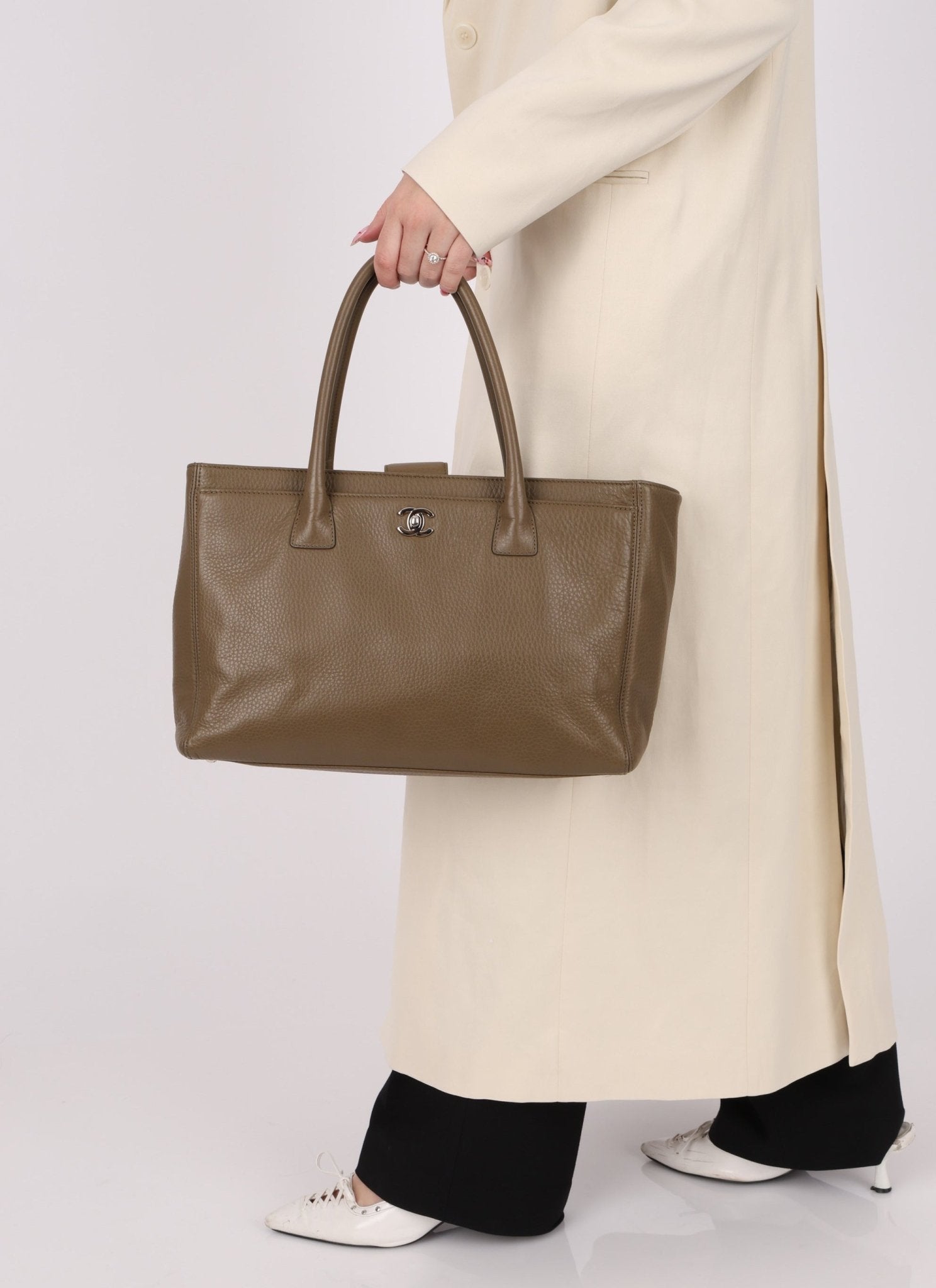 Chanel 2014 Taupe Calfskin Cerf Executive Medium Tote - FashioNica