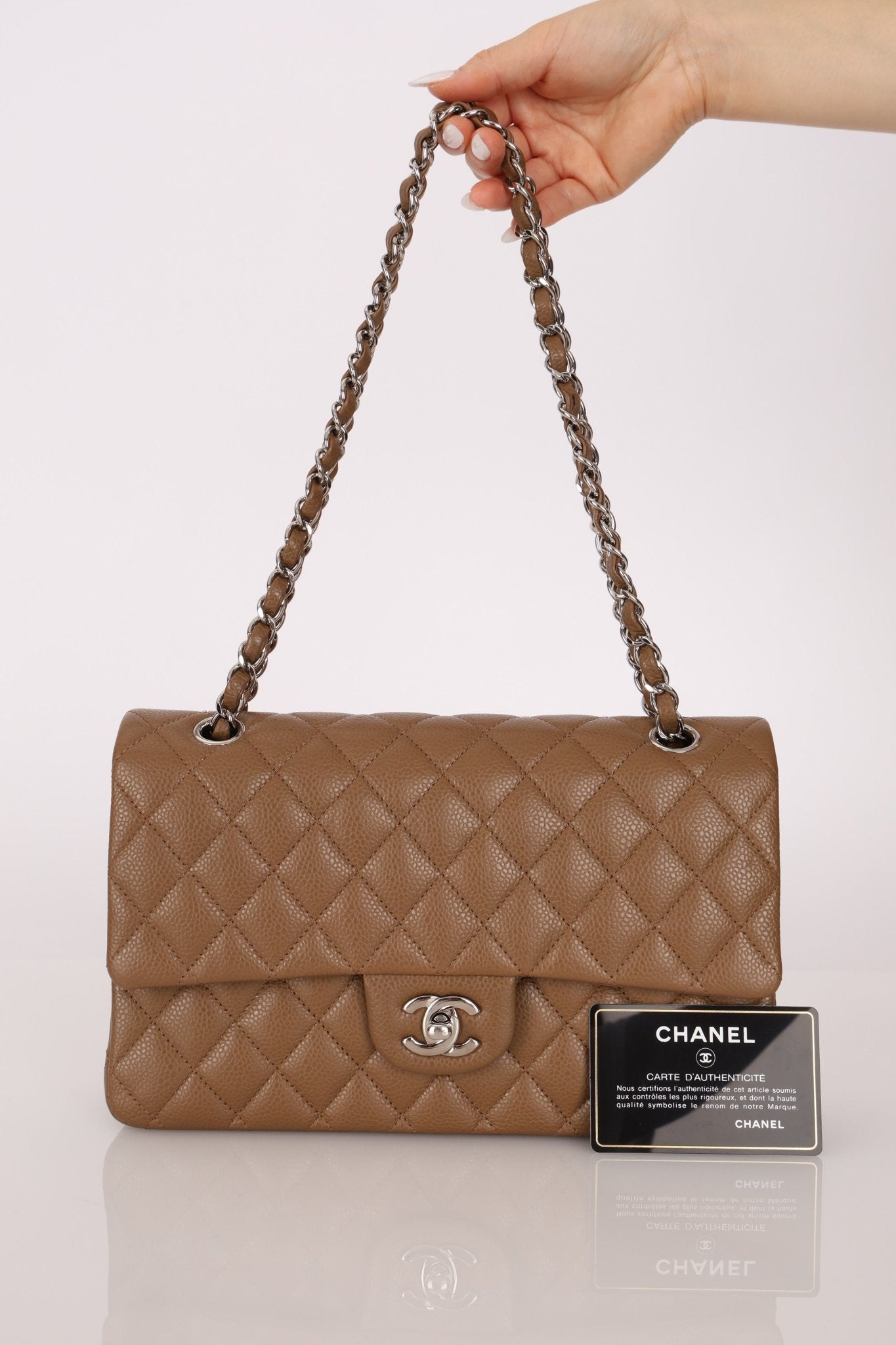 Chanel 2014 Taupe Caviar Medium Classic Double Flap SHW - FashioNica