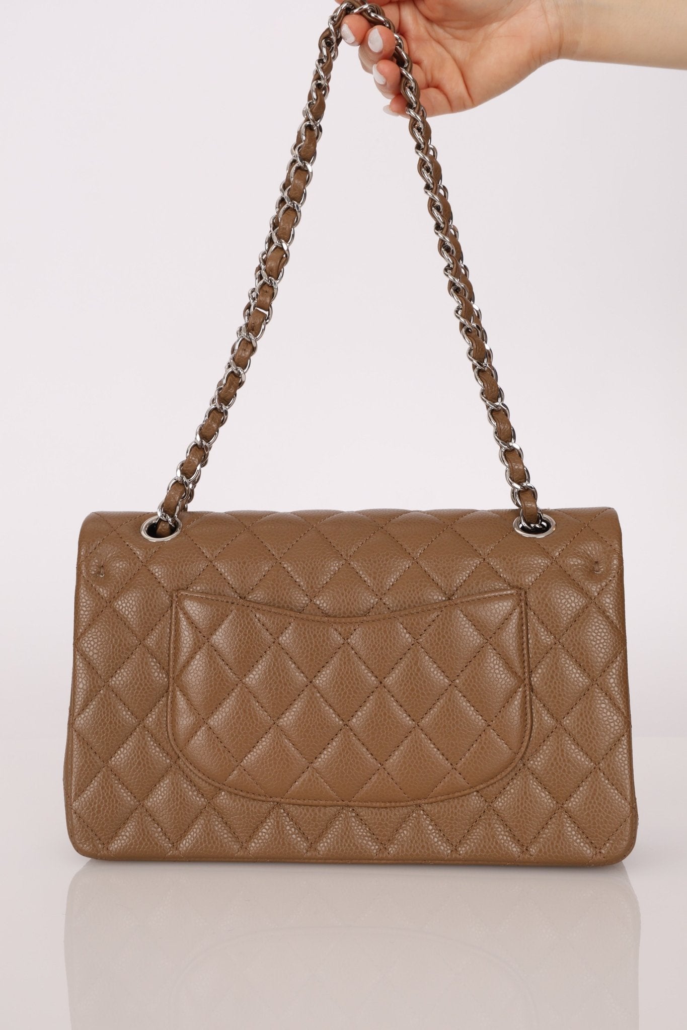 Chanel 2014 Taupe Caviar Medium Classic Double Flap SHW - FashioNica