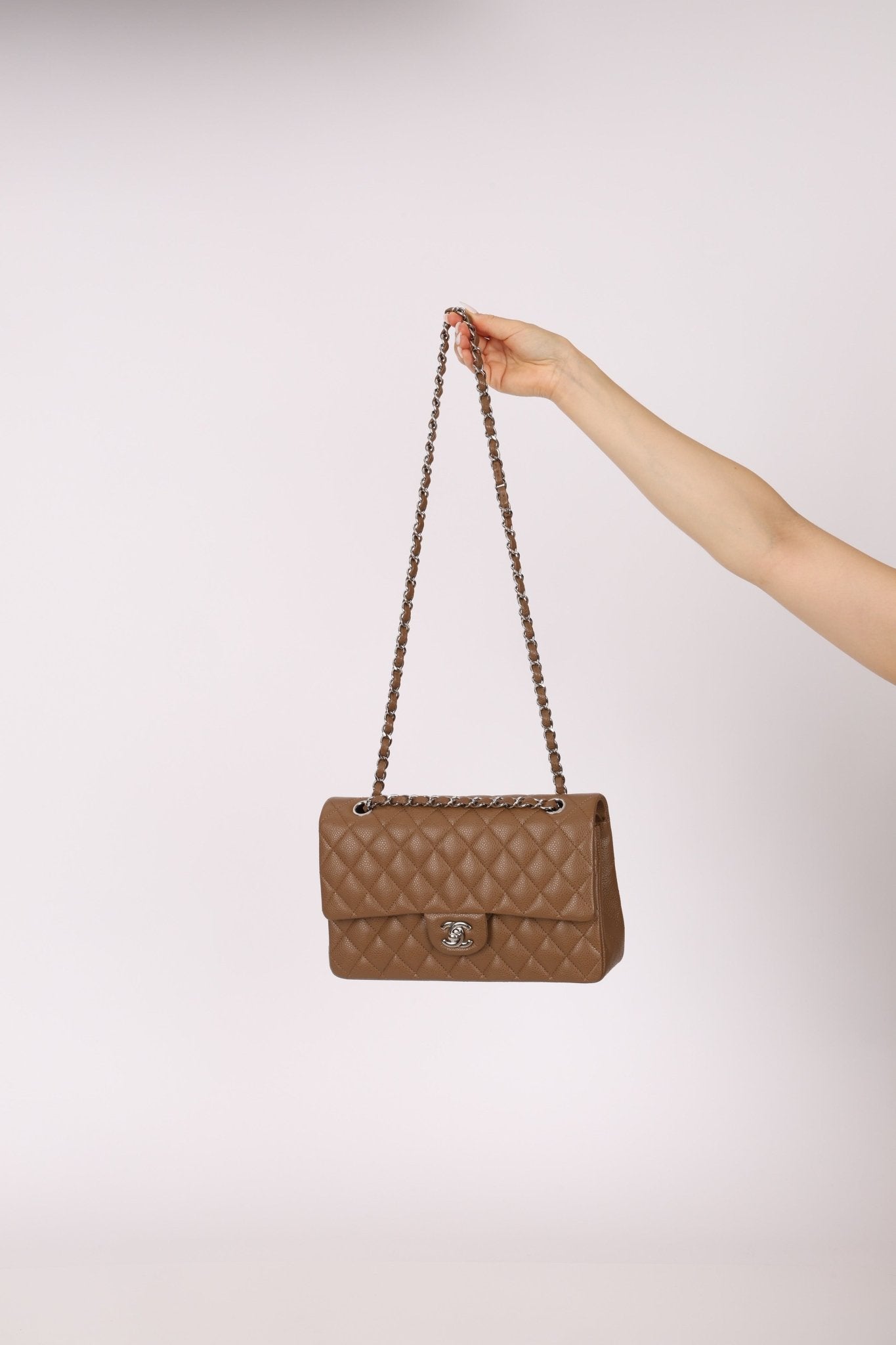 Chanel 2014 Taupe Caviar Medium Classic Double Flap SHW - FashioNica