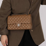 Chanel 2014 Taupe Caviar Medium Classic Double Flap SHW - FashioNica